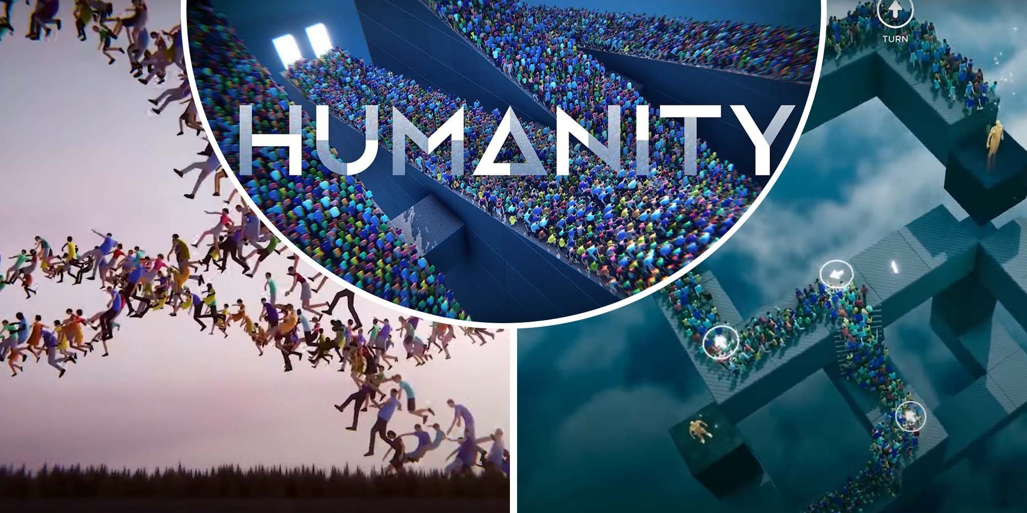 Humanity puzzle game humans following a dog