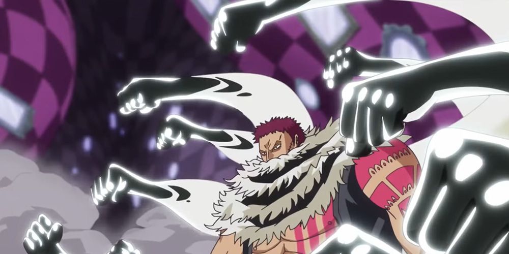 dozens of reinfornced arms coming from behind Katakuri 