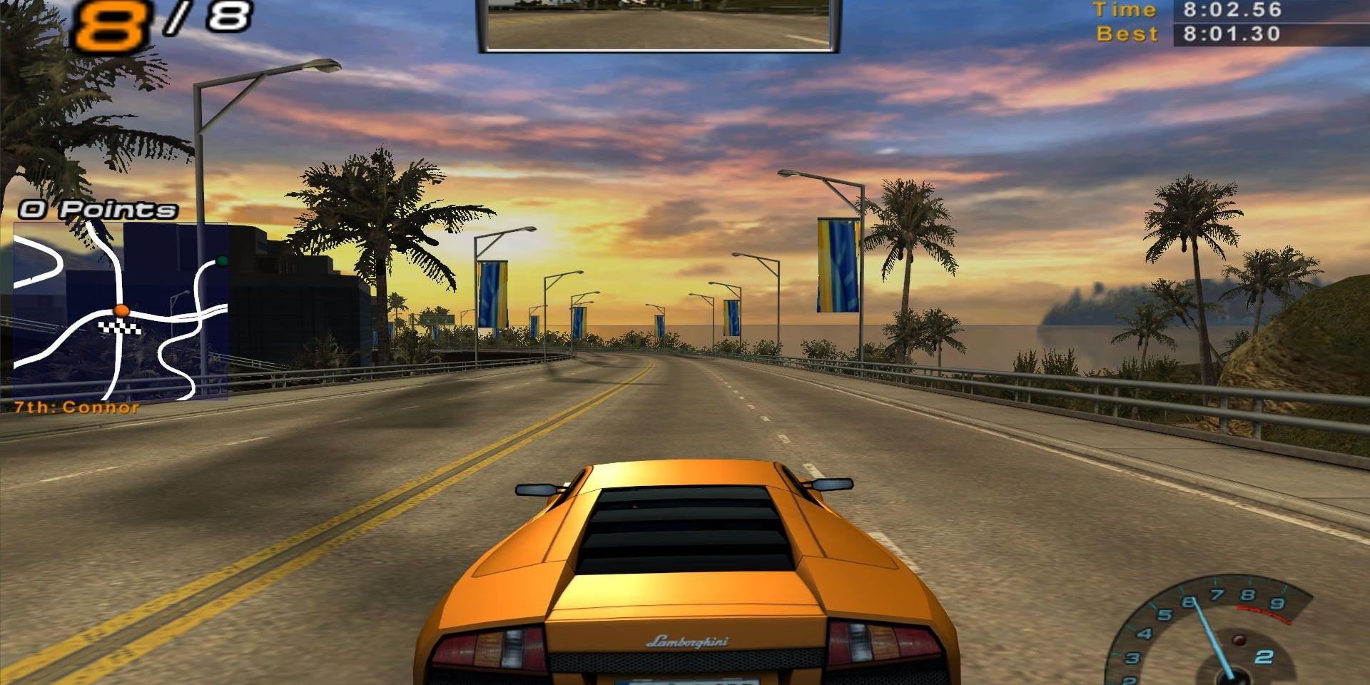 Need for Speed ​​Hot Pursuit 2 GameCube Game Sunset Racing Orange Lamborghini Lap Race 