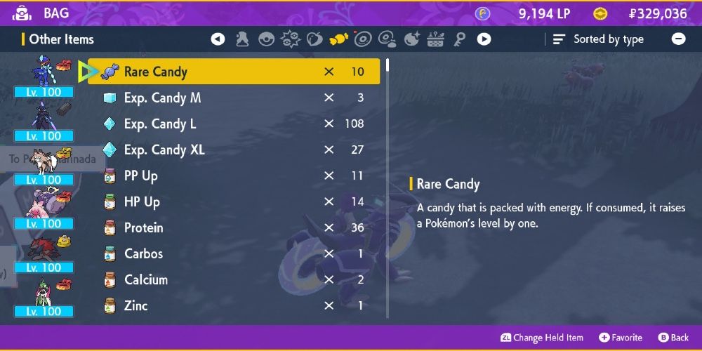 Pokemon Scarlet and Violet Rare Candy in-game description 