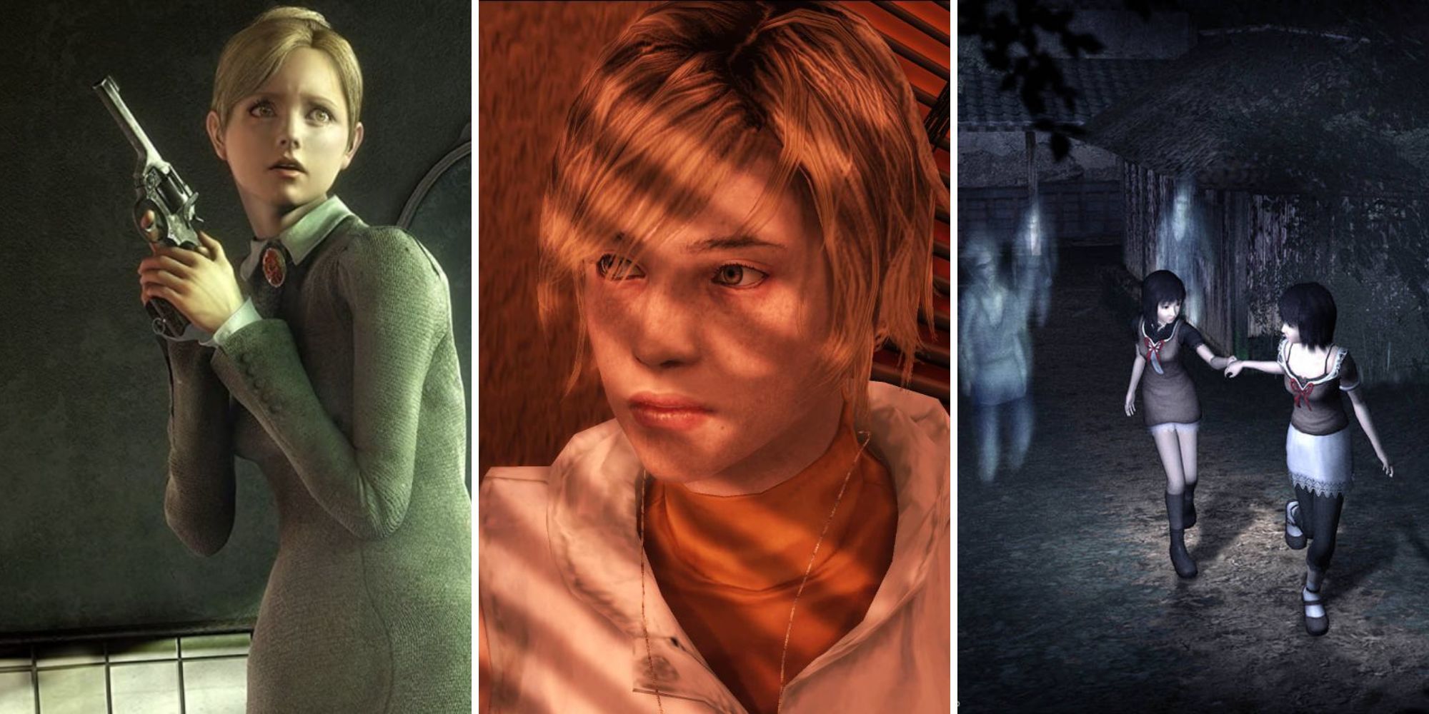 Collage of the Best PS2 Horror Games (Rule of Rose, Silent Hill 3, Fatal Frame 2)