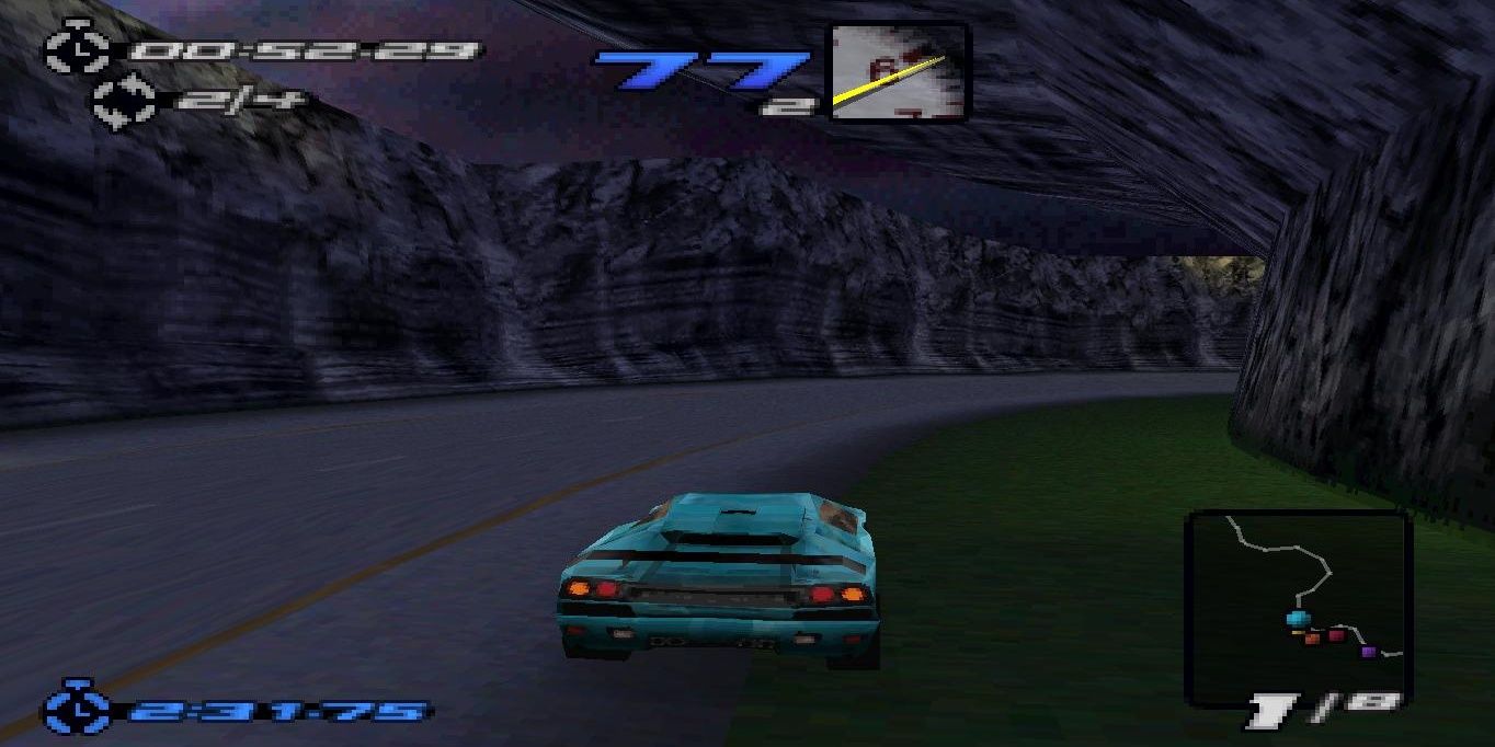 Need For Speed 3 Hot Pursuit PS1 green lamborghini chase night cave 