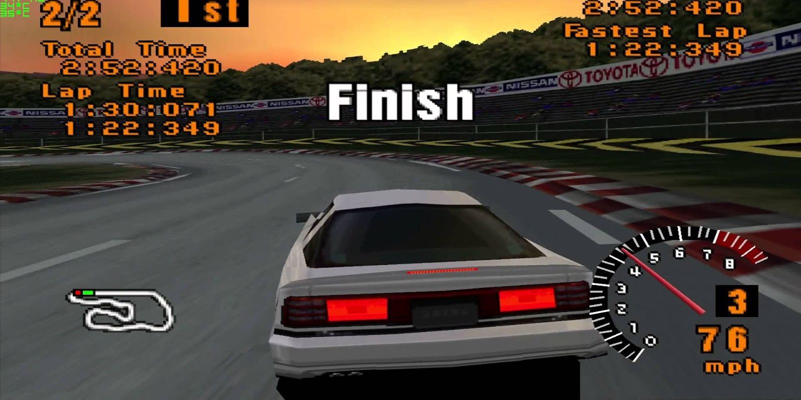 Gran Turismo 1 Race sunset finish line Nissan Chevy fast