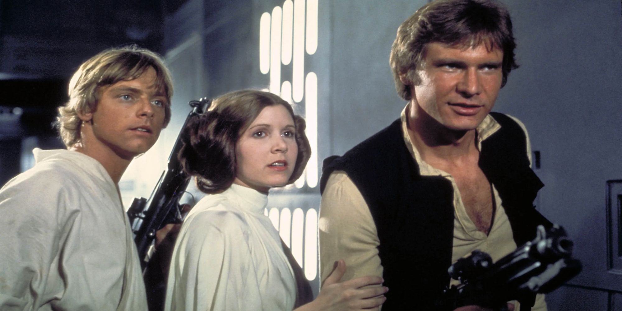 luke, han, and leia in a new hope