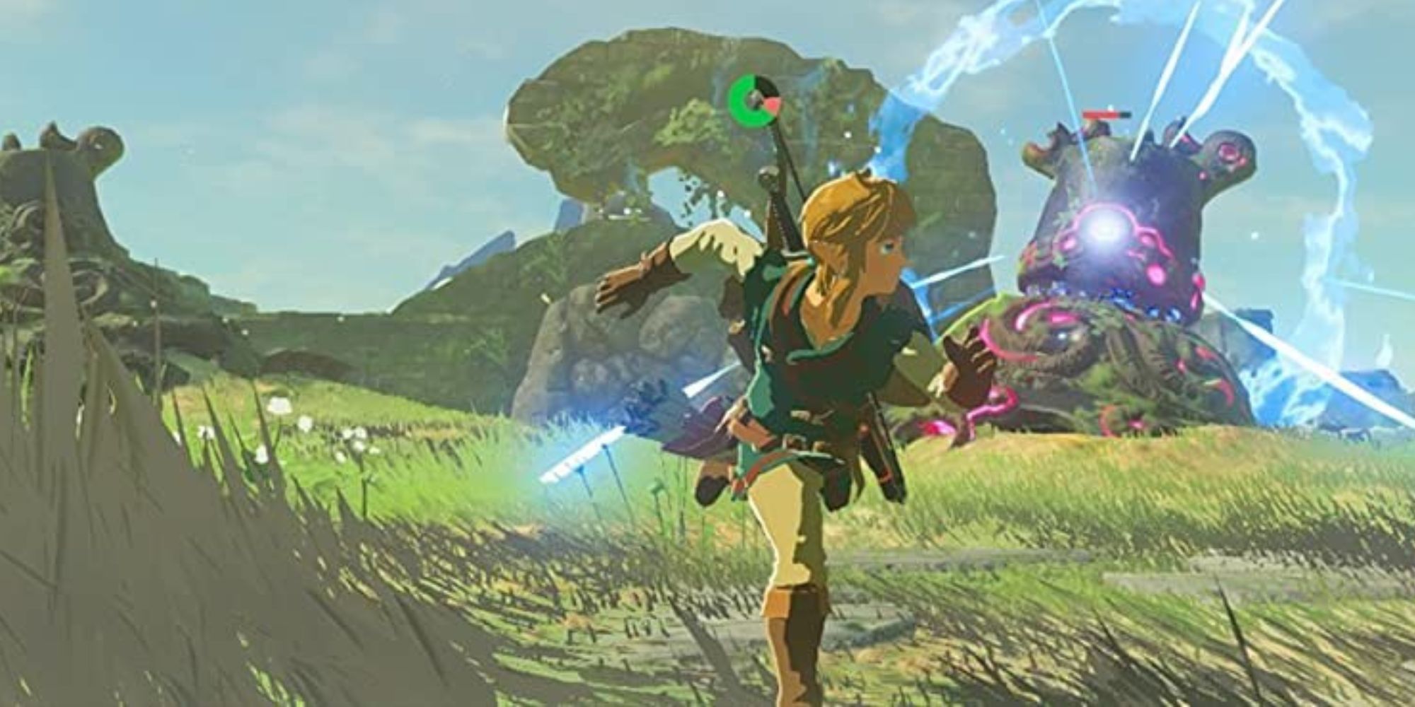 The Legend Of Zelda Breath Of The Wild Link running away from attacking guardian