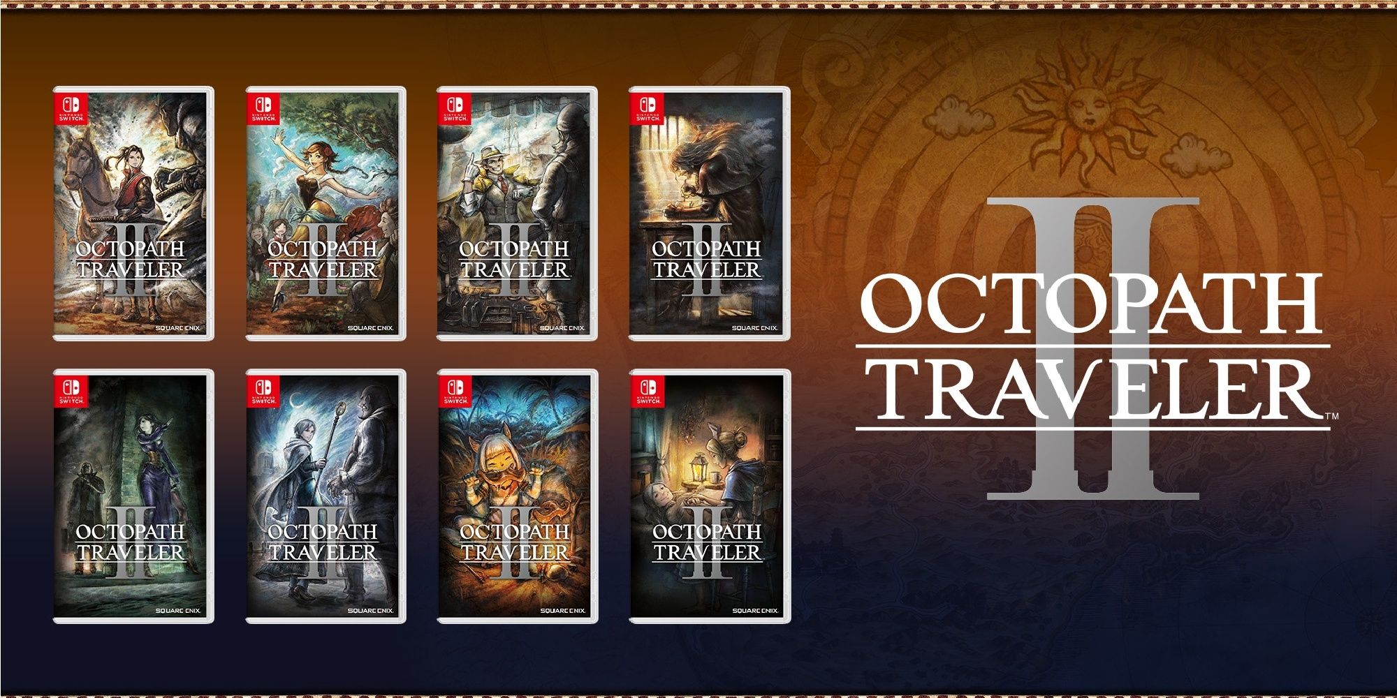 Octopath Traveler 2 alternate cover art for all eight main characters
