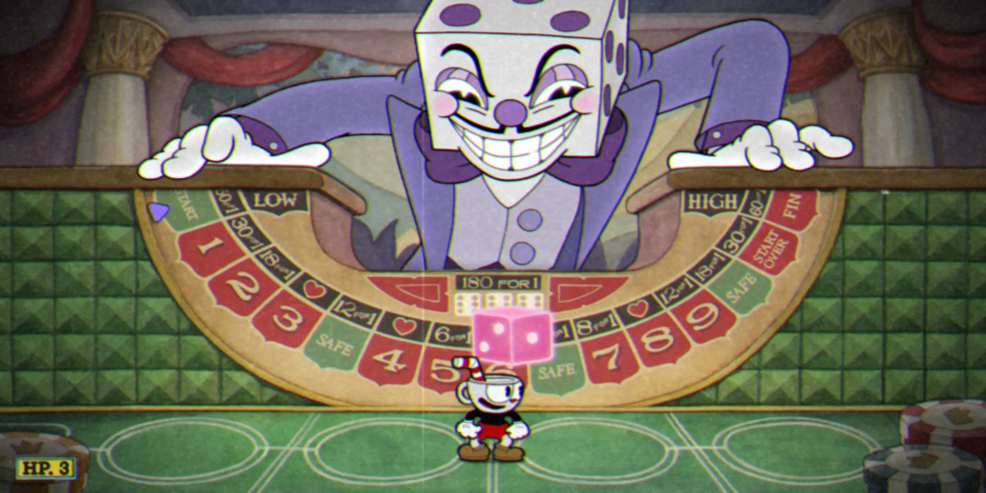 King Dice looking down at the player (Cuphead)