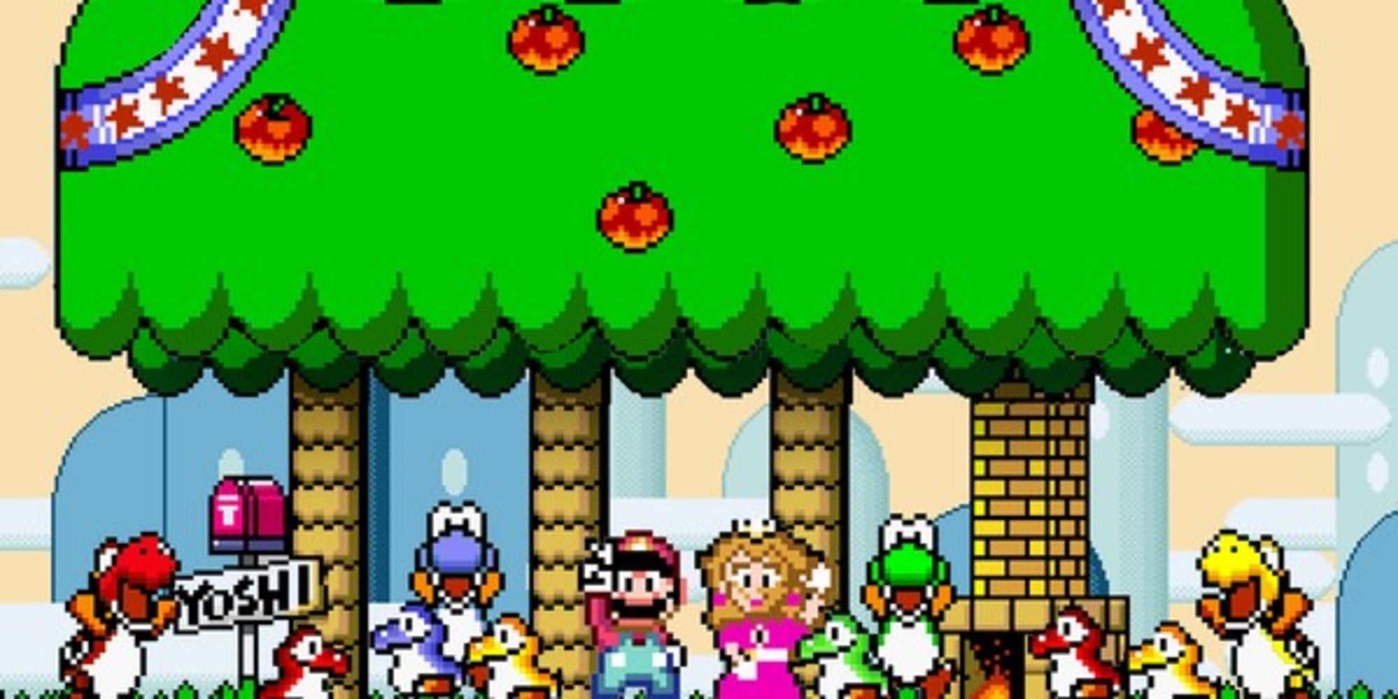 Super Mario World Ending Mario and peach on Yoshi island