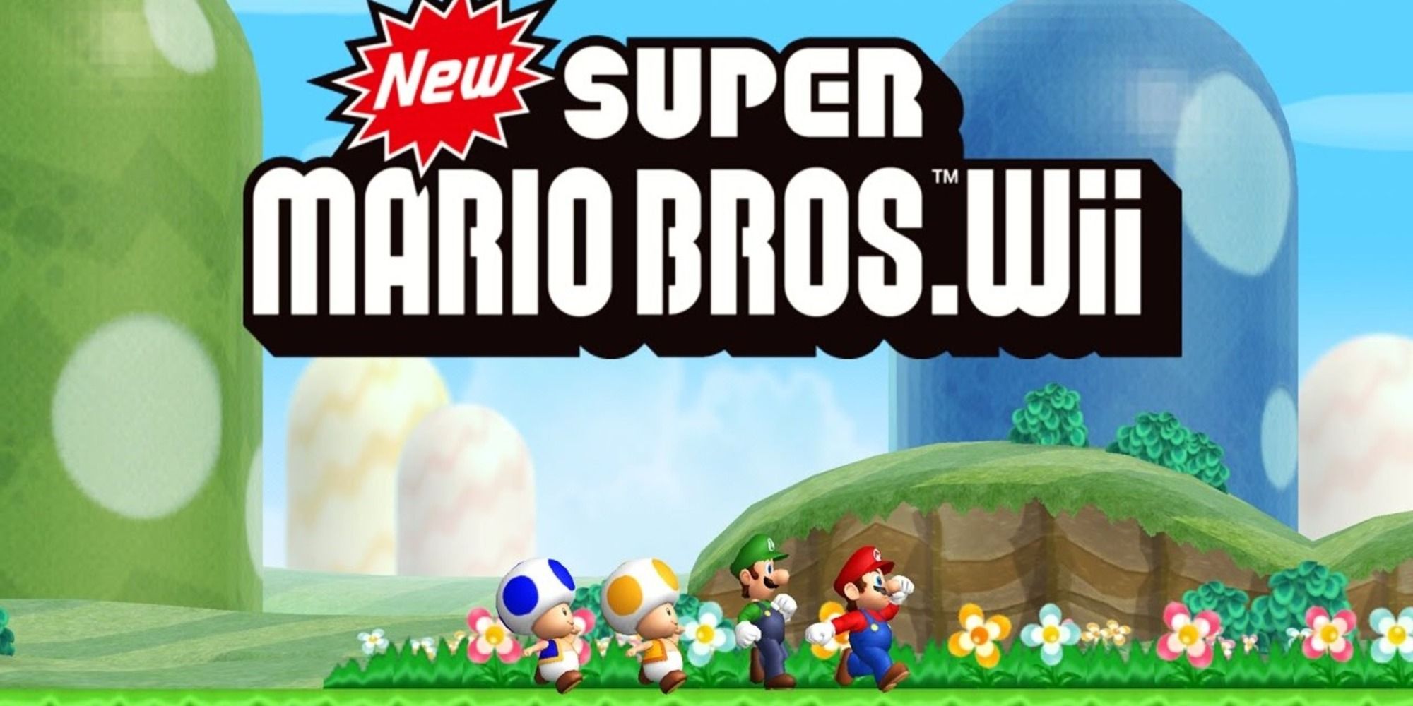 New Super Mario Bros Wii Blue Toad Yellow Toad Luigi and Mario walking