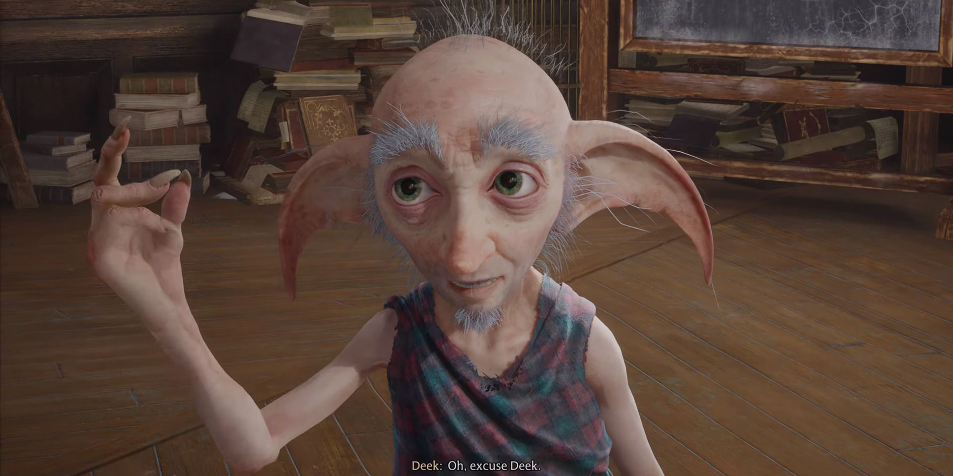 Image of the character Deek in a cutscene from Hogwarts Legacy.