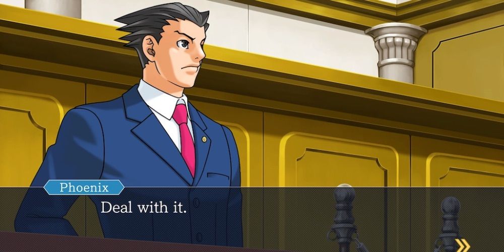 Phoenix Wright speaking in the courtroom