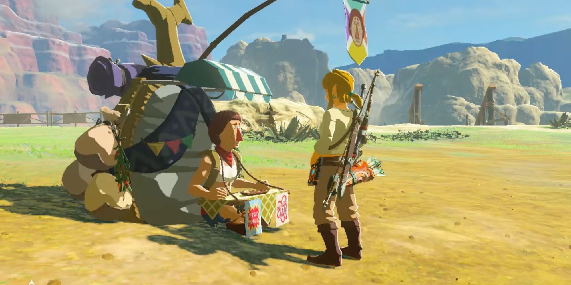 Beedle selling his wares in the side of the road