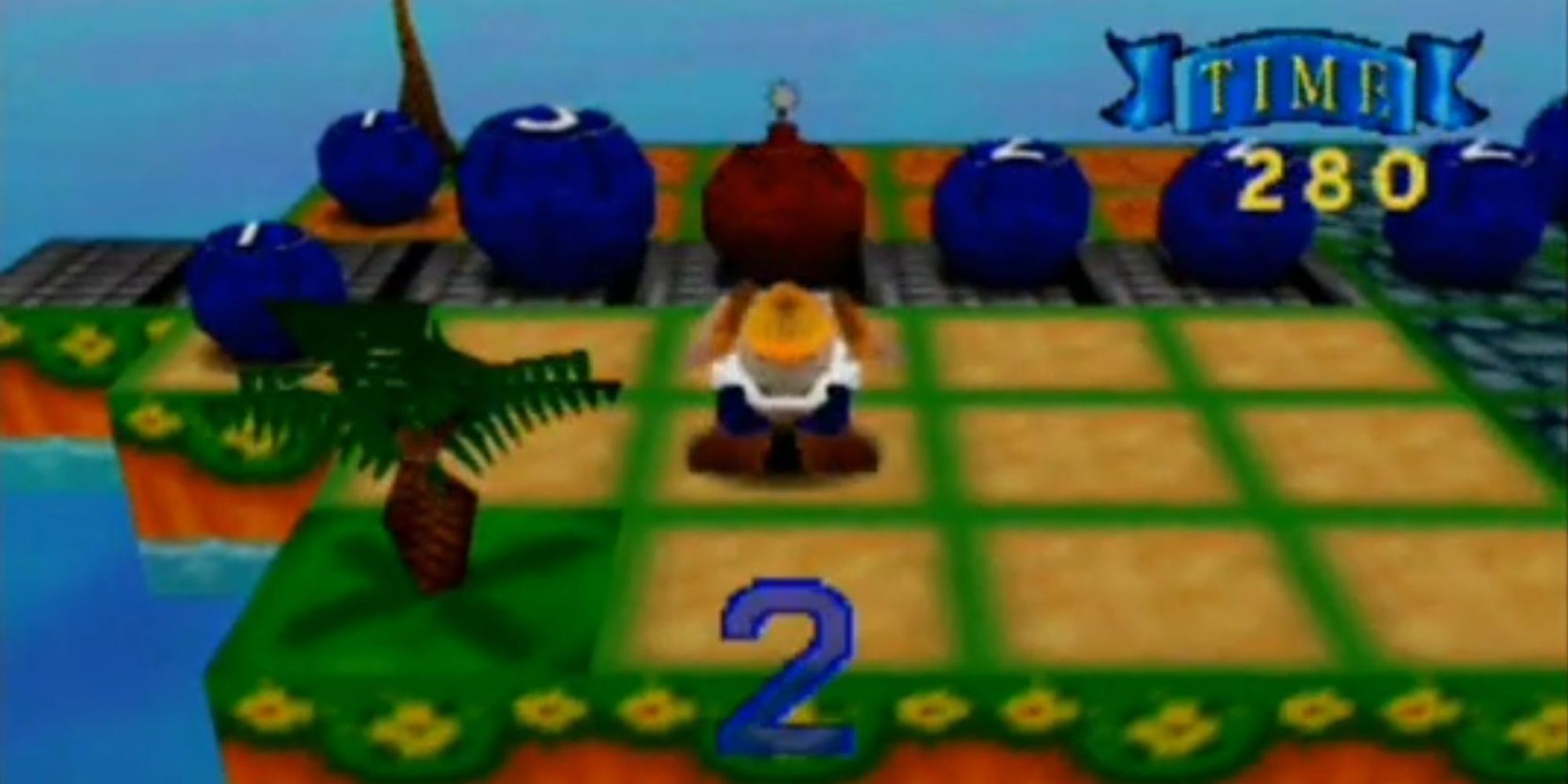 Charlie Blast Taking Cover before the explosion in Charlie Blast's Territory for the Nintendo 64