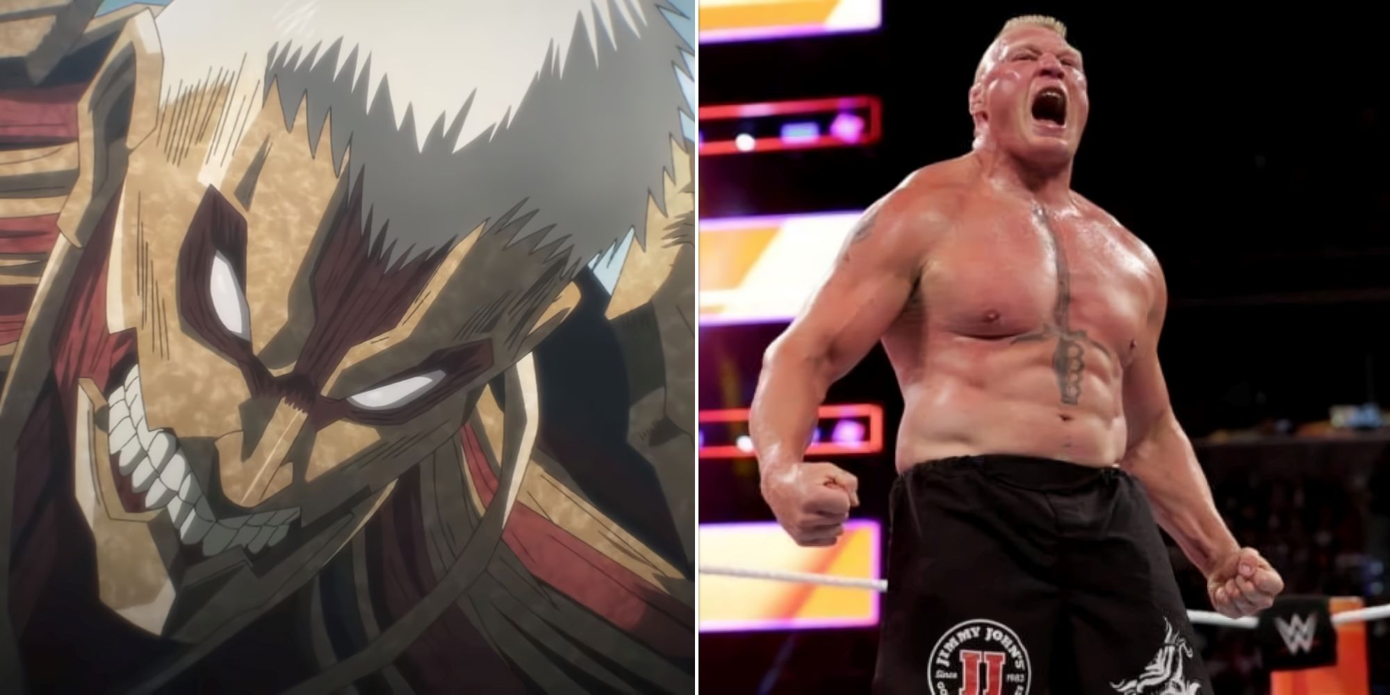 Collage of the Armored Titan and Brock Lesnar