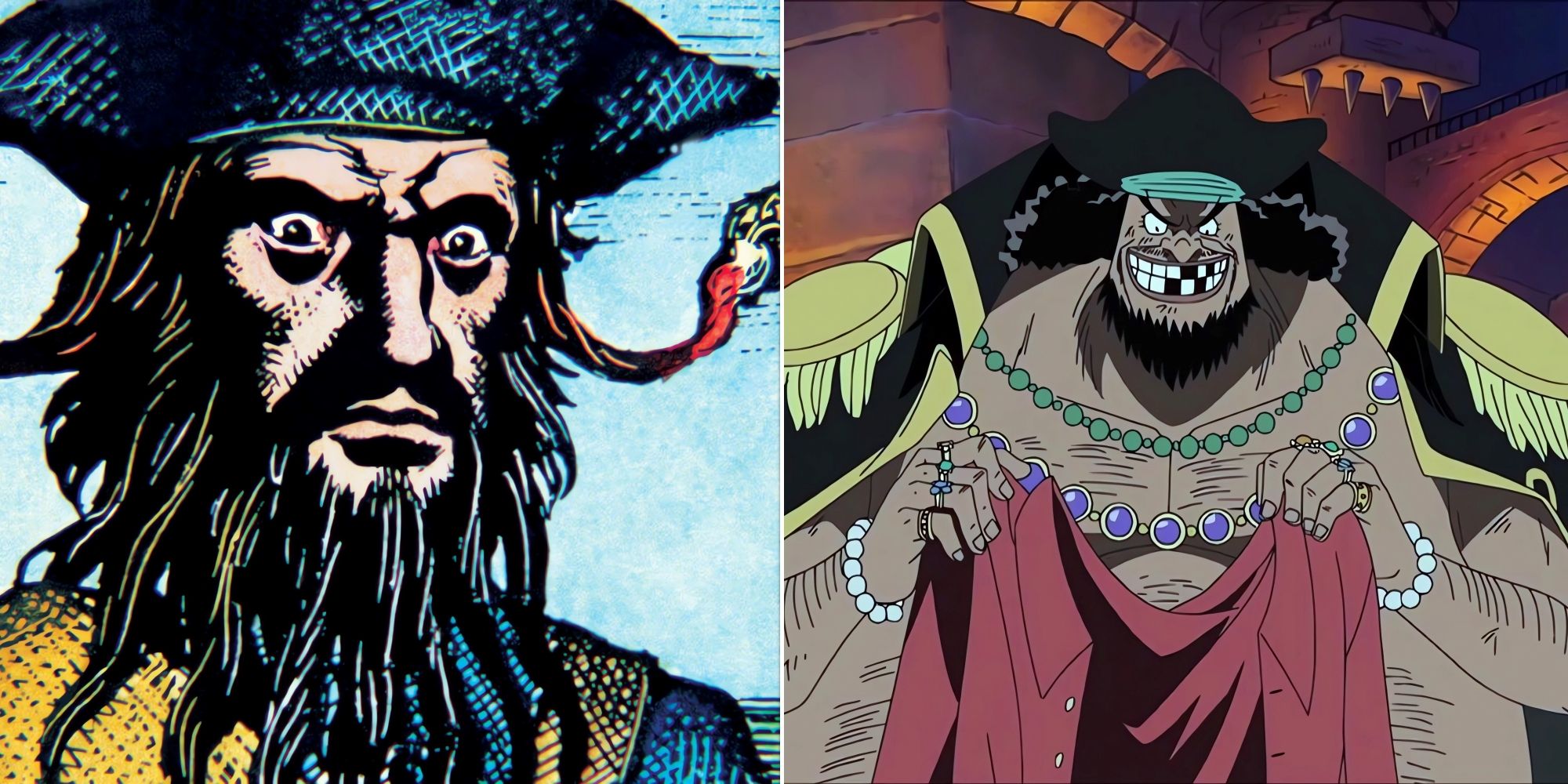 Collage Blackbeard the pirate and Blackbeard from the One Piece anime