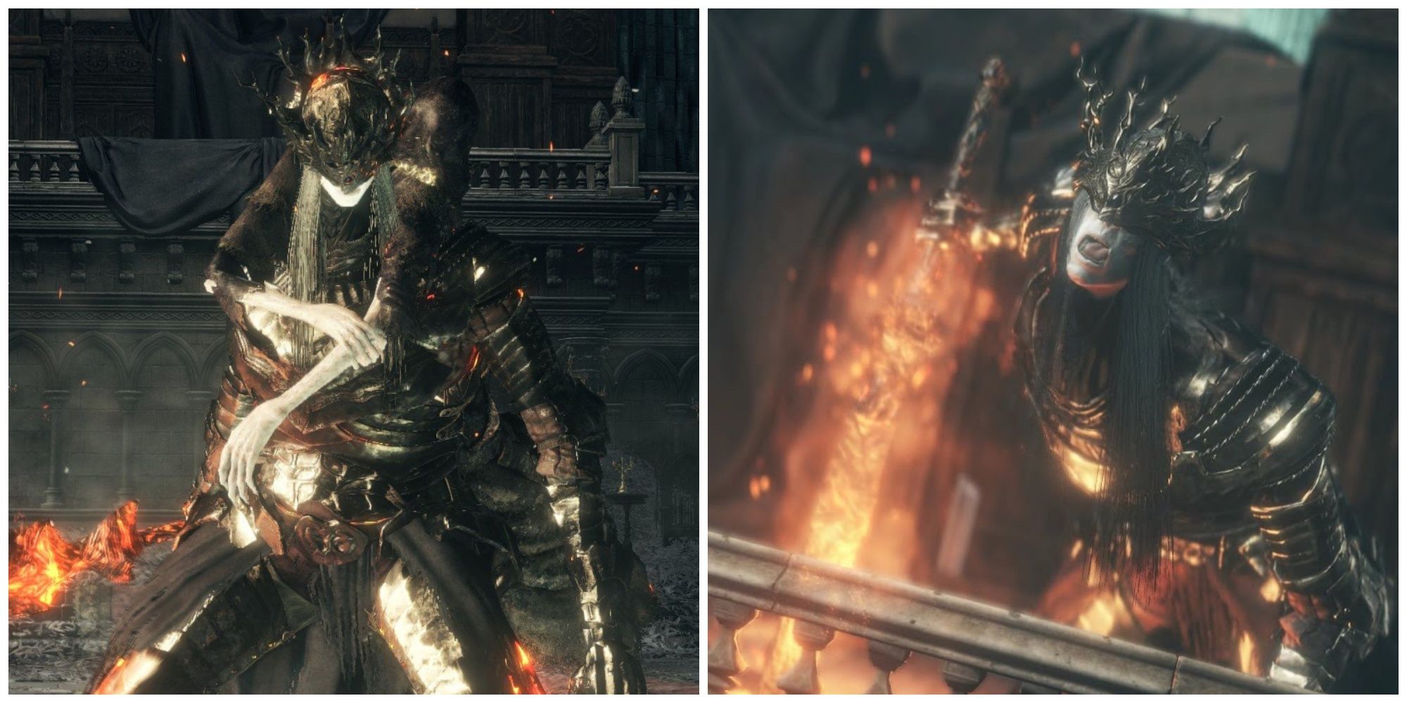 Collage of Lothric and Lorian from their boss fight in Dark Souls 3