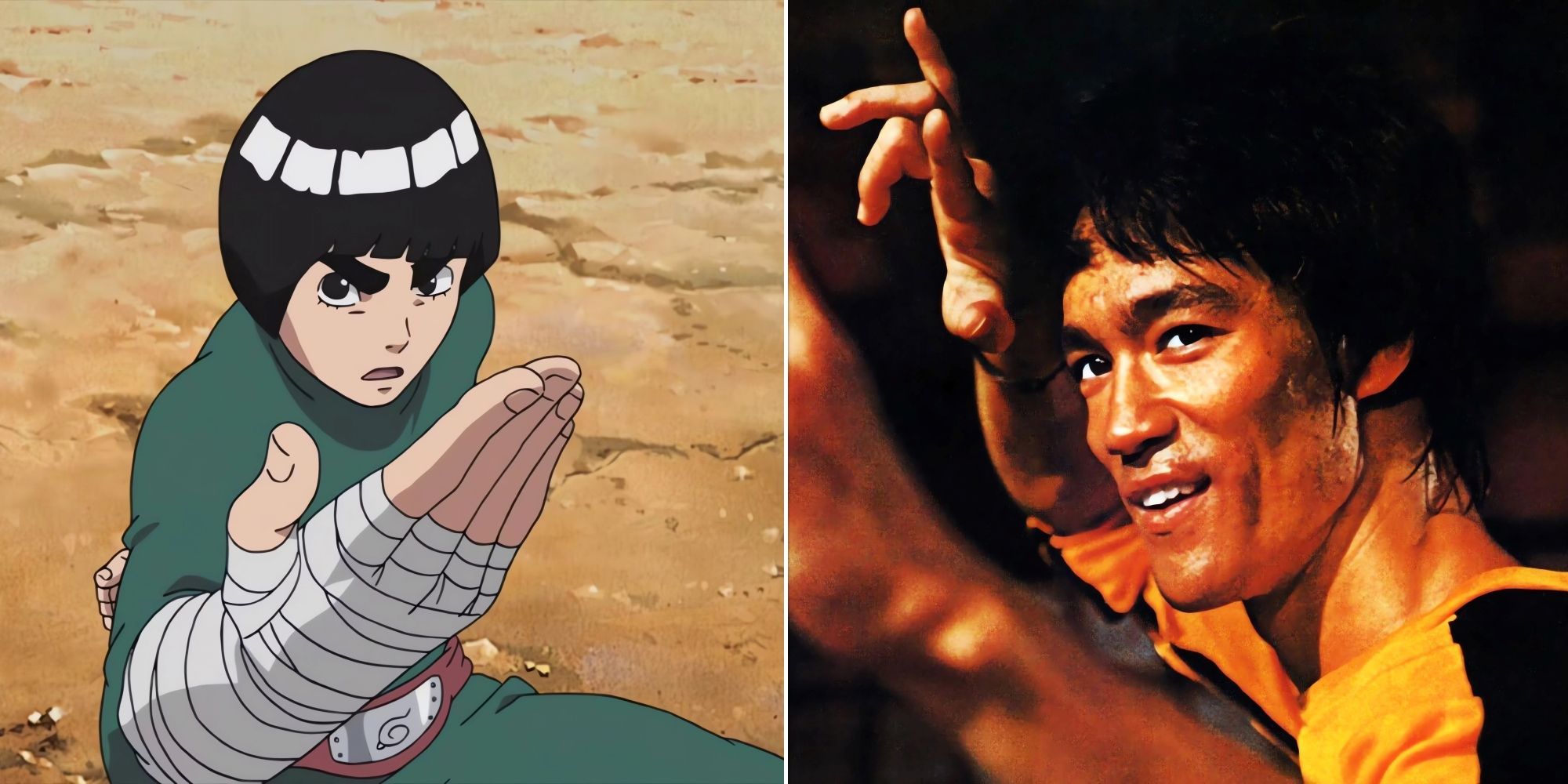 Collage Rock Lee and Bruce Lee in their battle stances
