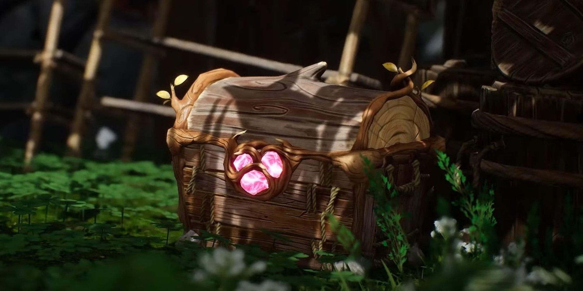 A locked Cursed Chest is being showcased by the character in Kena Bridge Of Spirits.