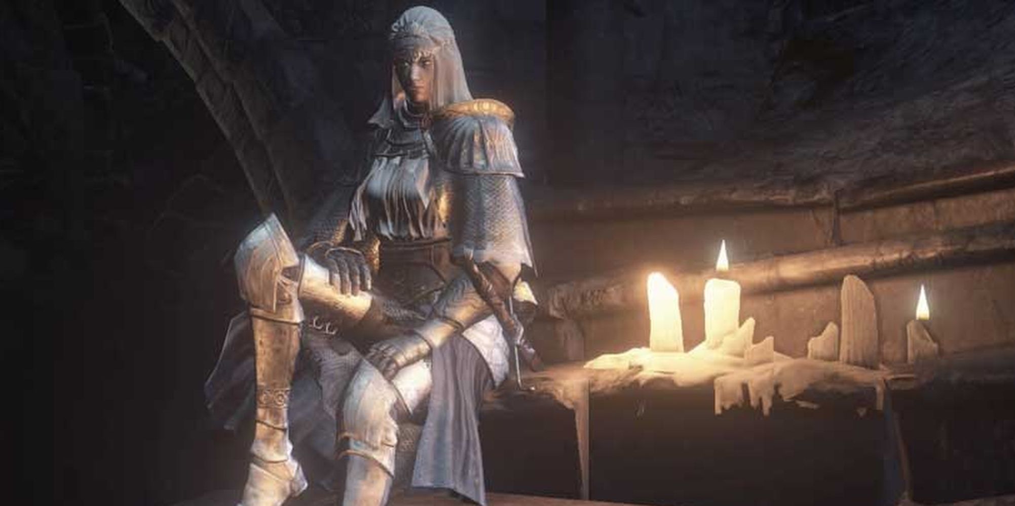 Sirris is sitting at Firelink's shrine, waiting for a battle