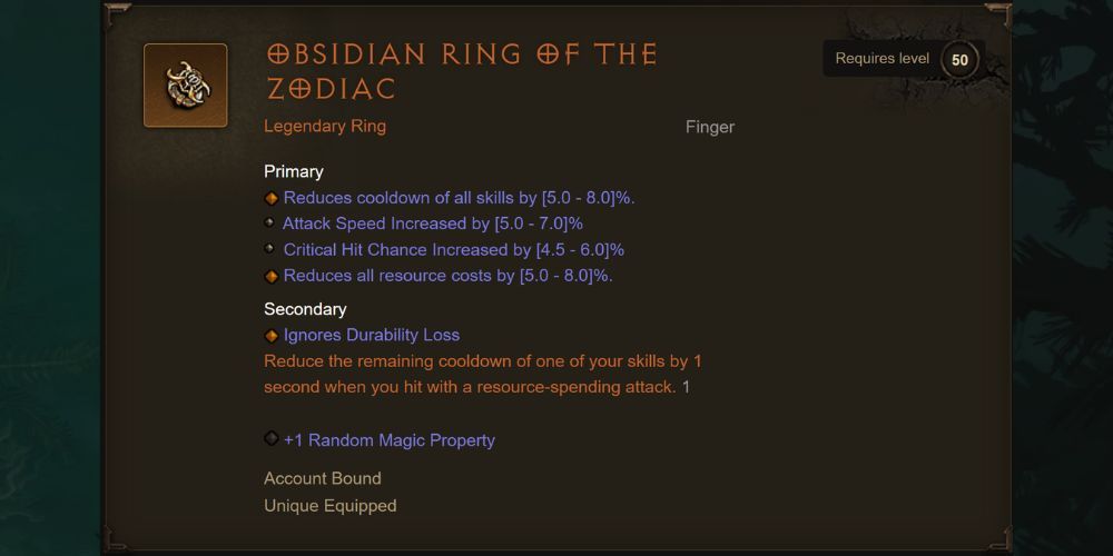 Zodiac Diablo 3 Obsidian Ring
