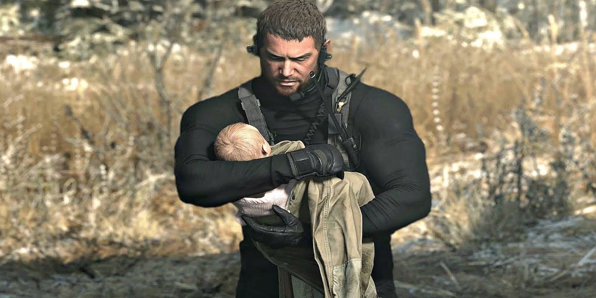 Chris Redfield carrying Rose (Resident Evil 8)