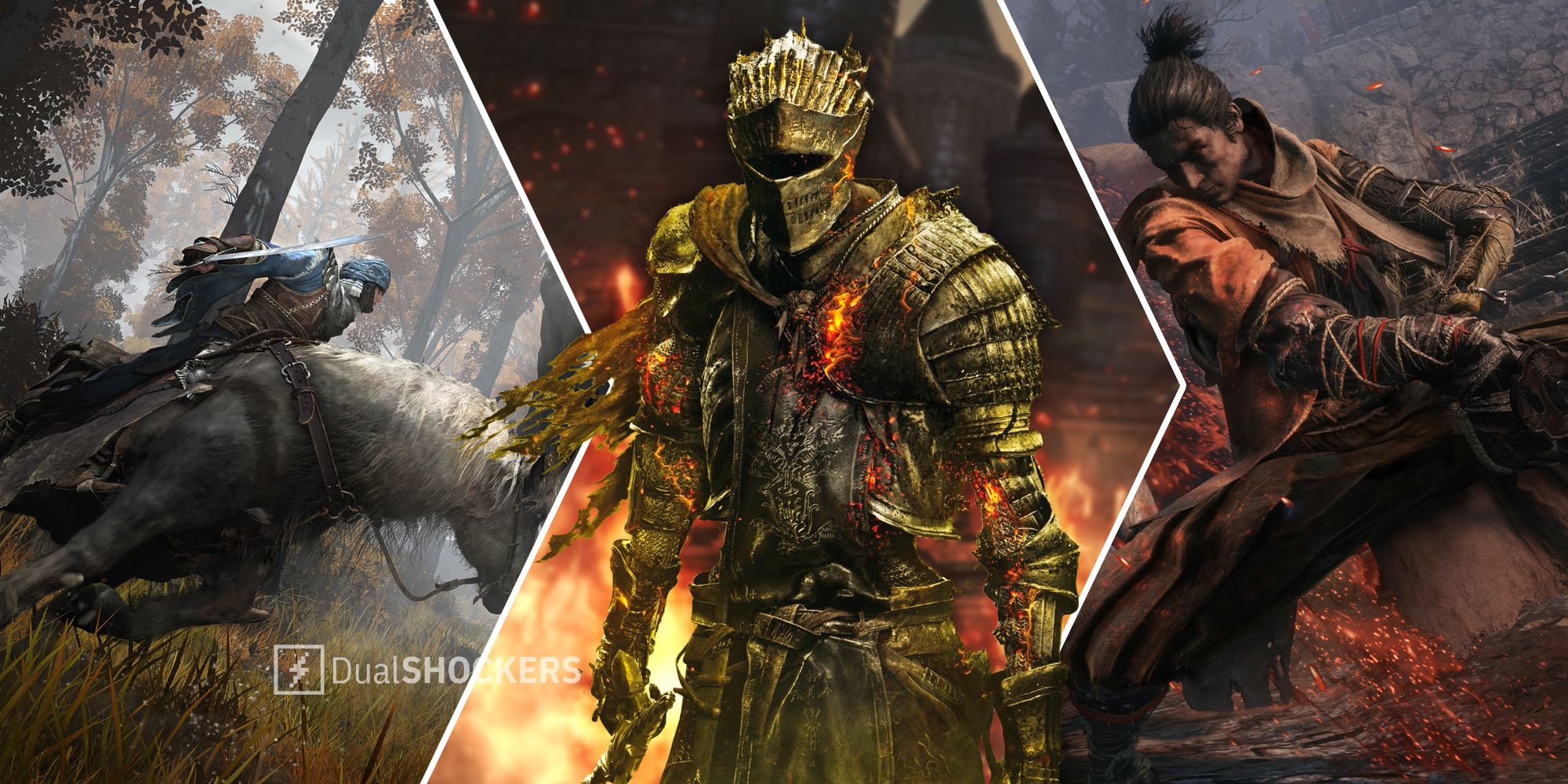 Soulsborne games Elden Ring, Dark Souls 3, Sekiro: Shadows Die Twice