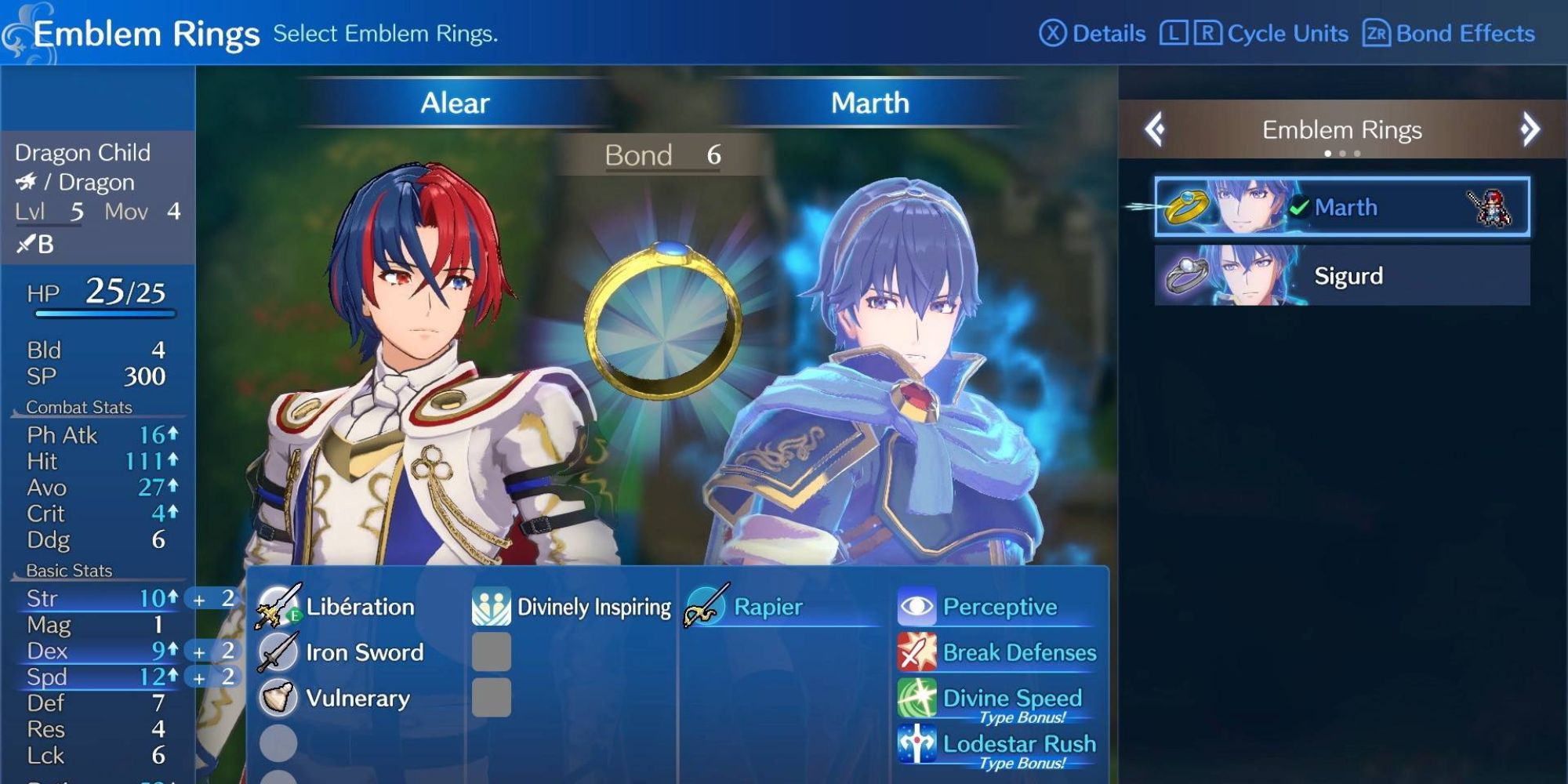 Alear from Fire Emblem: Engage in equipping the Marth Emblem Ring