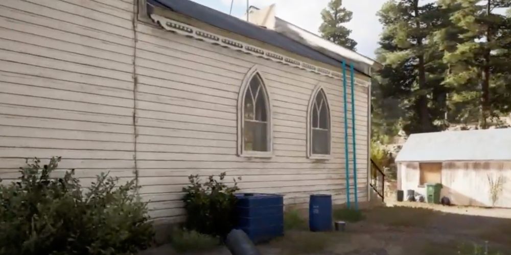 Far Cry 5 Lamb Of God Church with ladder against side