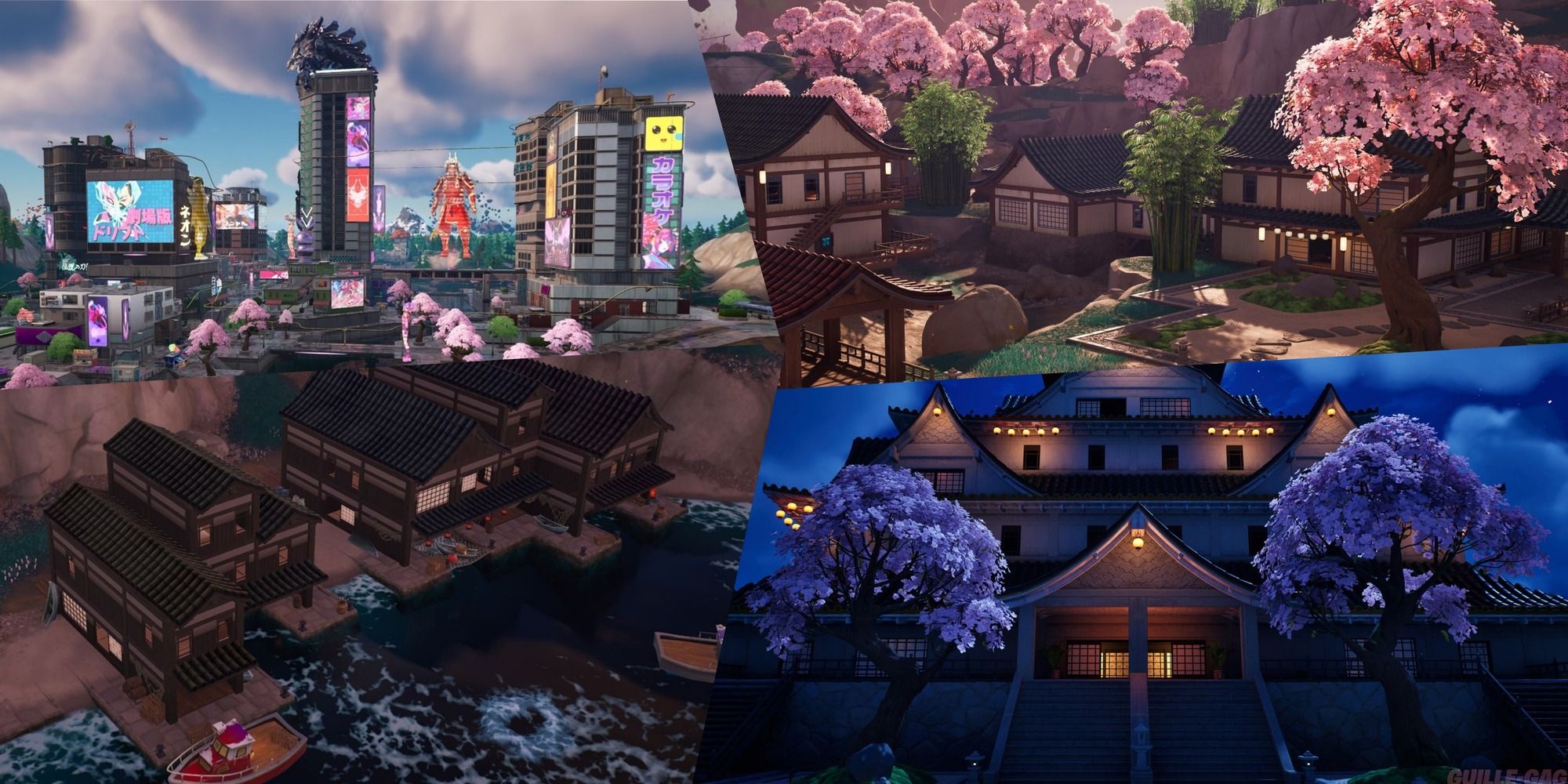 Fortnite Chapter 4 Season 2 Named Locations Mega City Knotty Net's Kenjutsu Crossing and Steamy Springs Neo Tokyo Japan