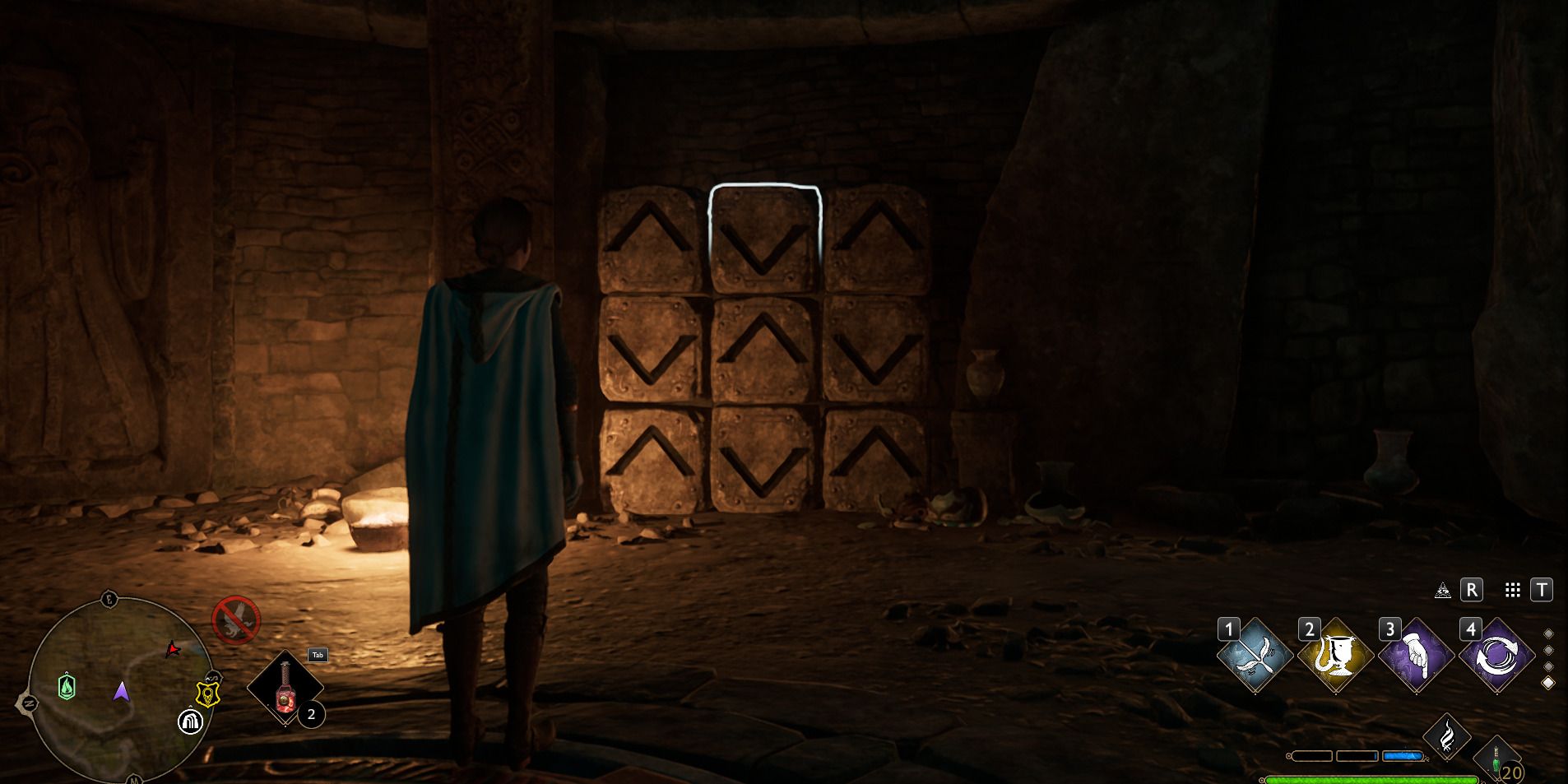 Image of the arrow block puzzle in the treasure vault near San Bakar's Tower in Hogwarts Legacy.