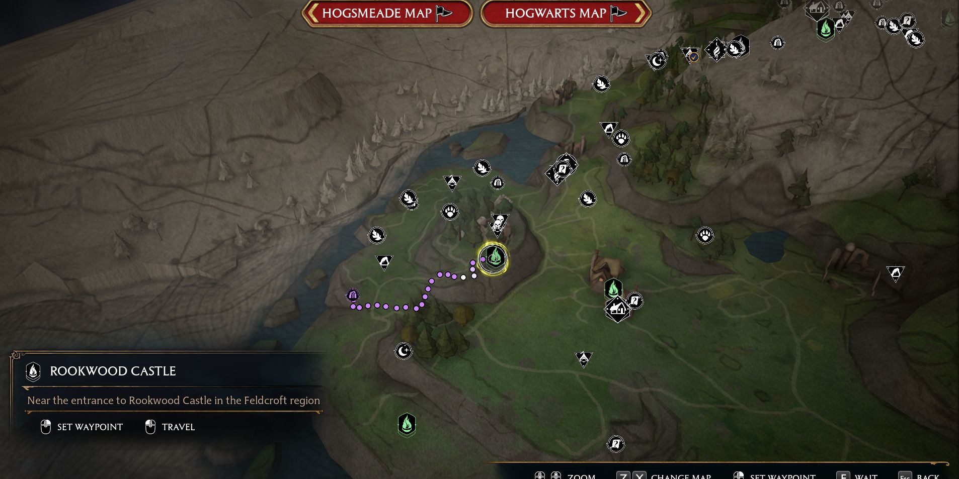 Image of the location on the map of the Rookwood Castle treasure vault in Hogwarts Legacy.