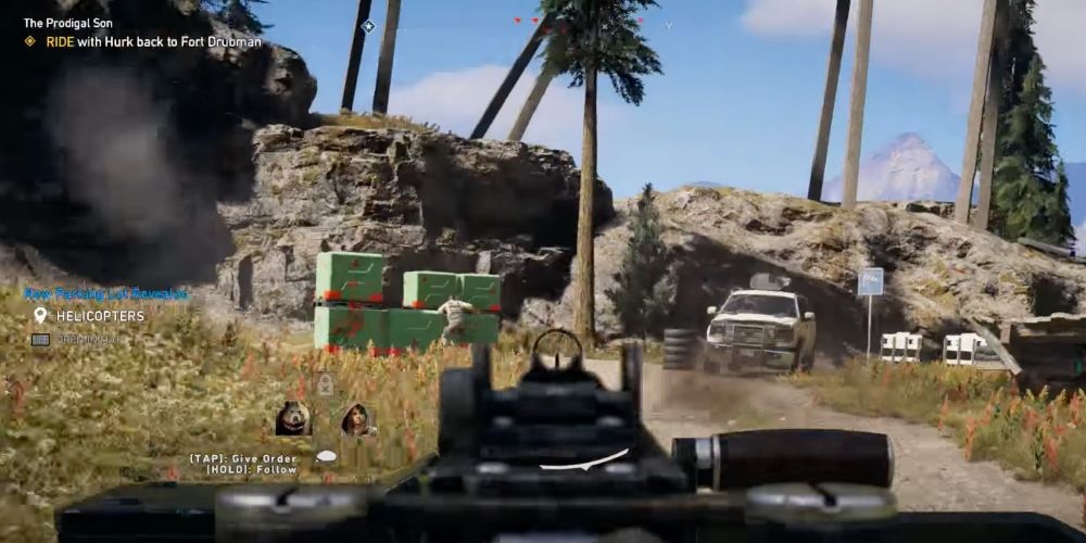 Far Cry 5 mounted gun aimed at approaching enemies in vehicles