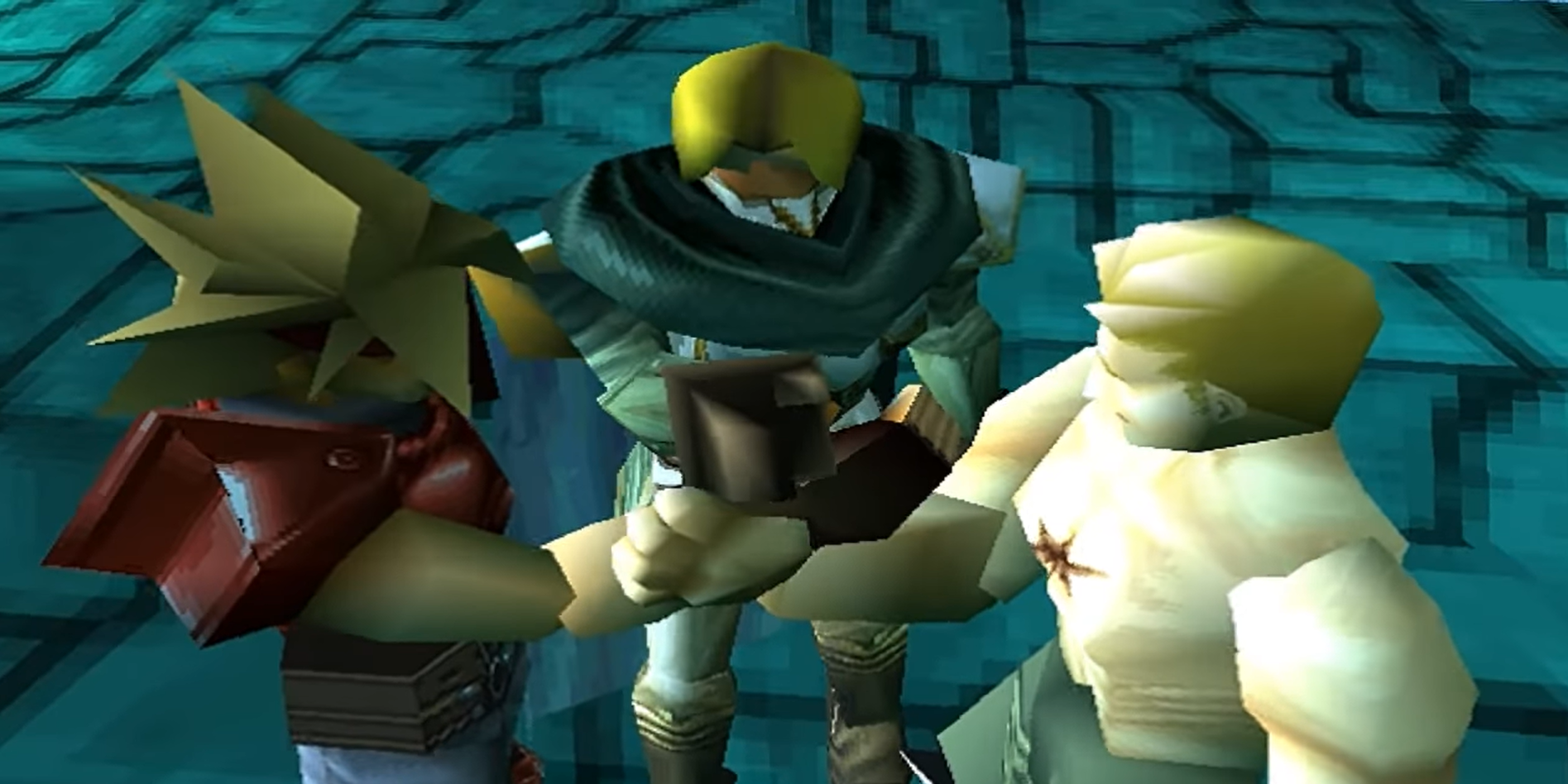 Lavitz, Albert, and Dart fist bump in Legend of Dragoon