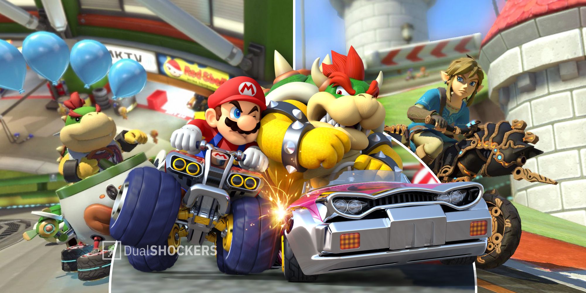 Mario Kart 8 Deluxe Bowser Jr, Mario, Bowser, Link gameplay