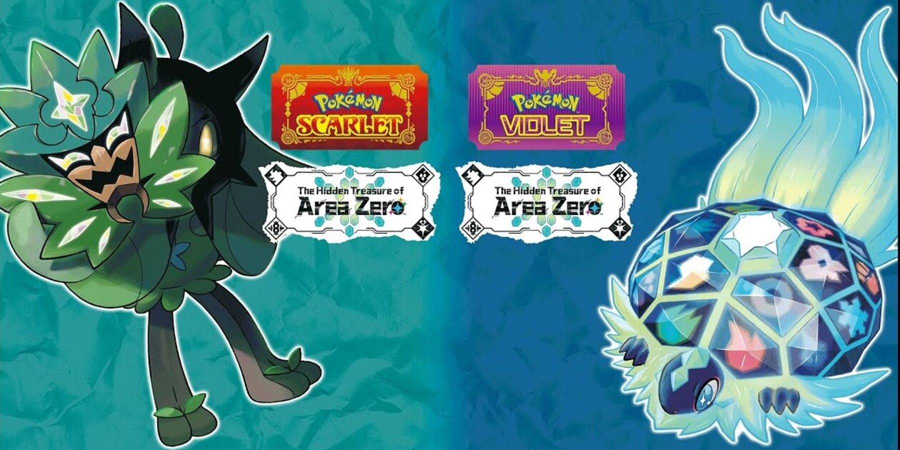 The poster Pokemon for the Teal Mask and Indigo Disk expansions, part of Pokemon Scarlet and Violet's DLC, The Hidden Treasure of Area Zero.