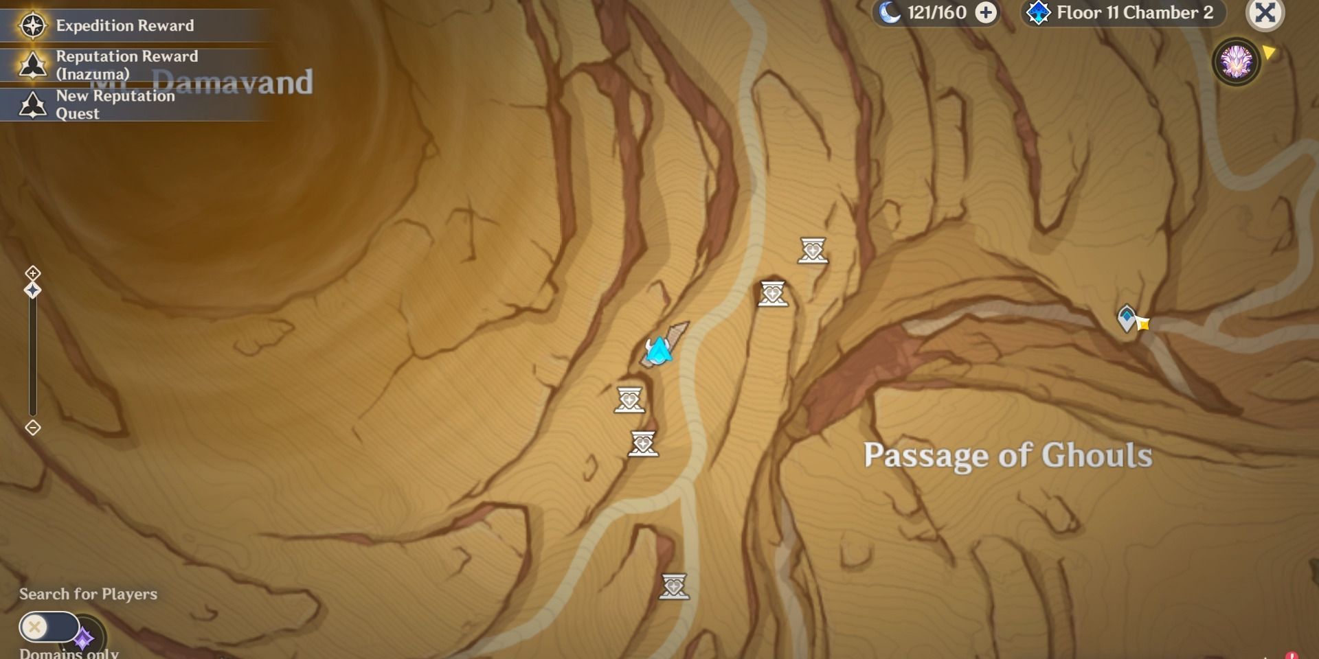 Image of the location on the map of the sixth mysterious stone slate in Passage of Ghouls in Genshin Impact.
