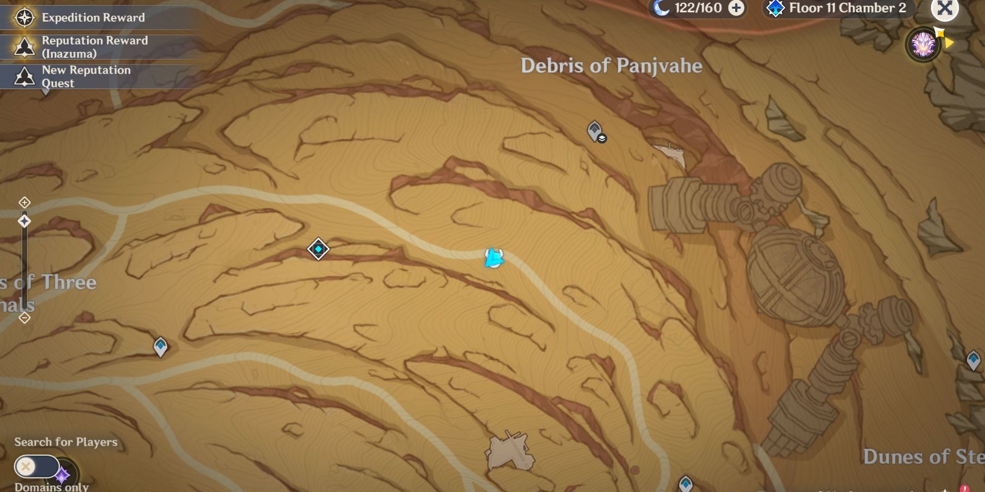 Image of the location on the map of the third mysterious stone slate near Fane of Panjvahe in Genshin Impact.