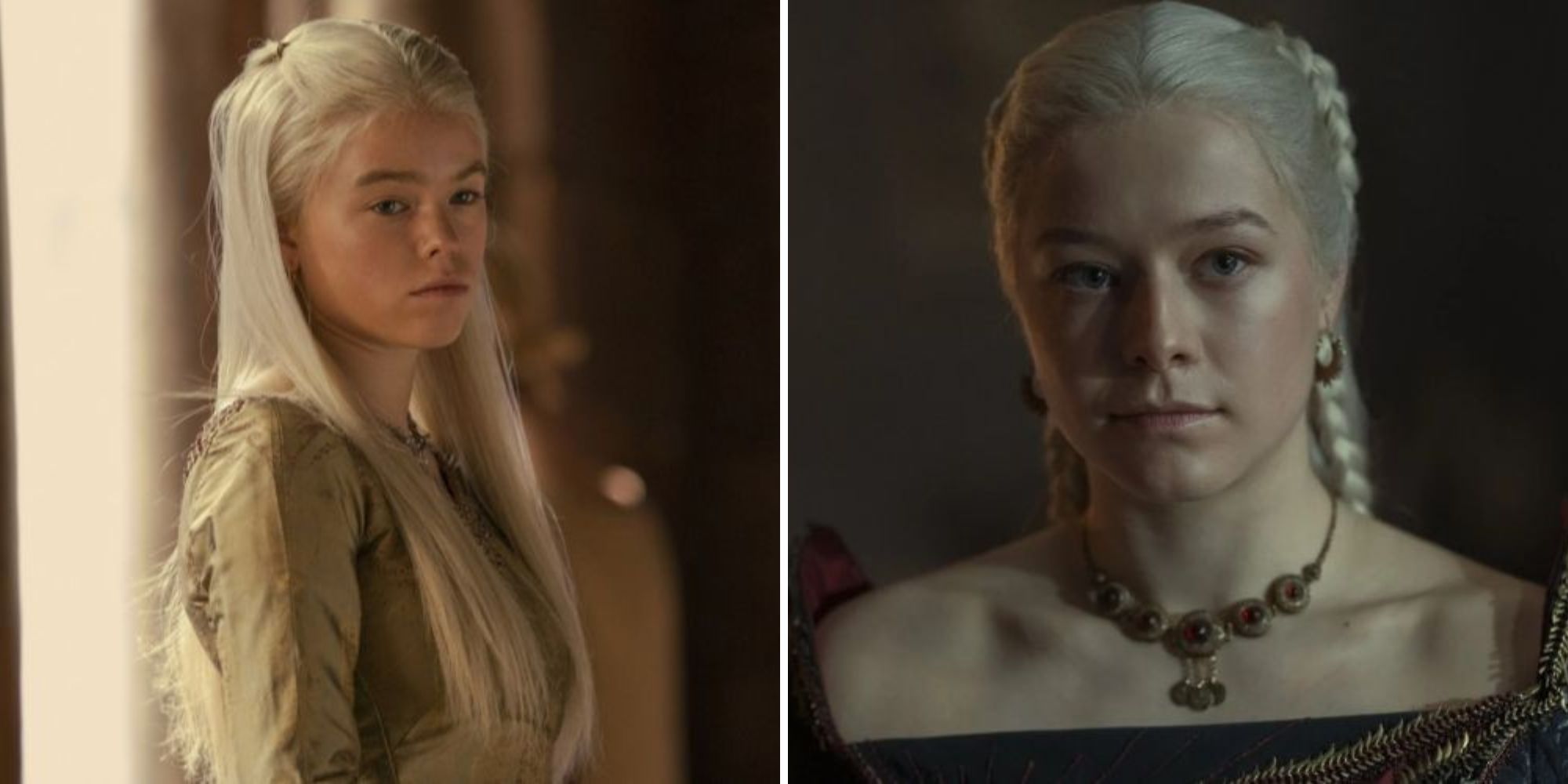 Princess Rhaenyra as a teen on the left and a young woman on the right