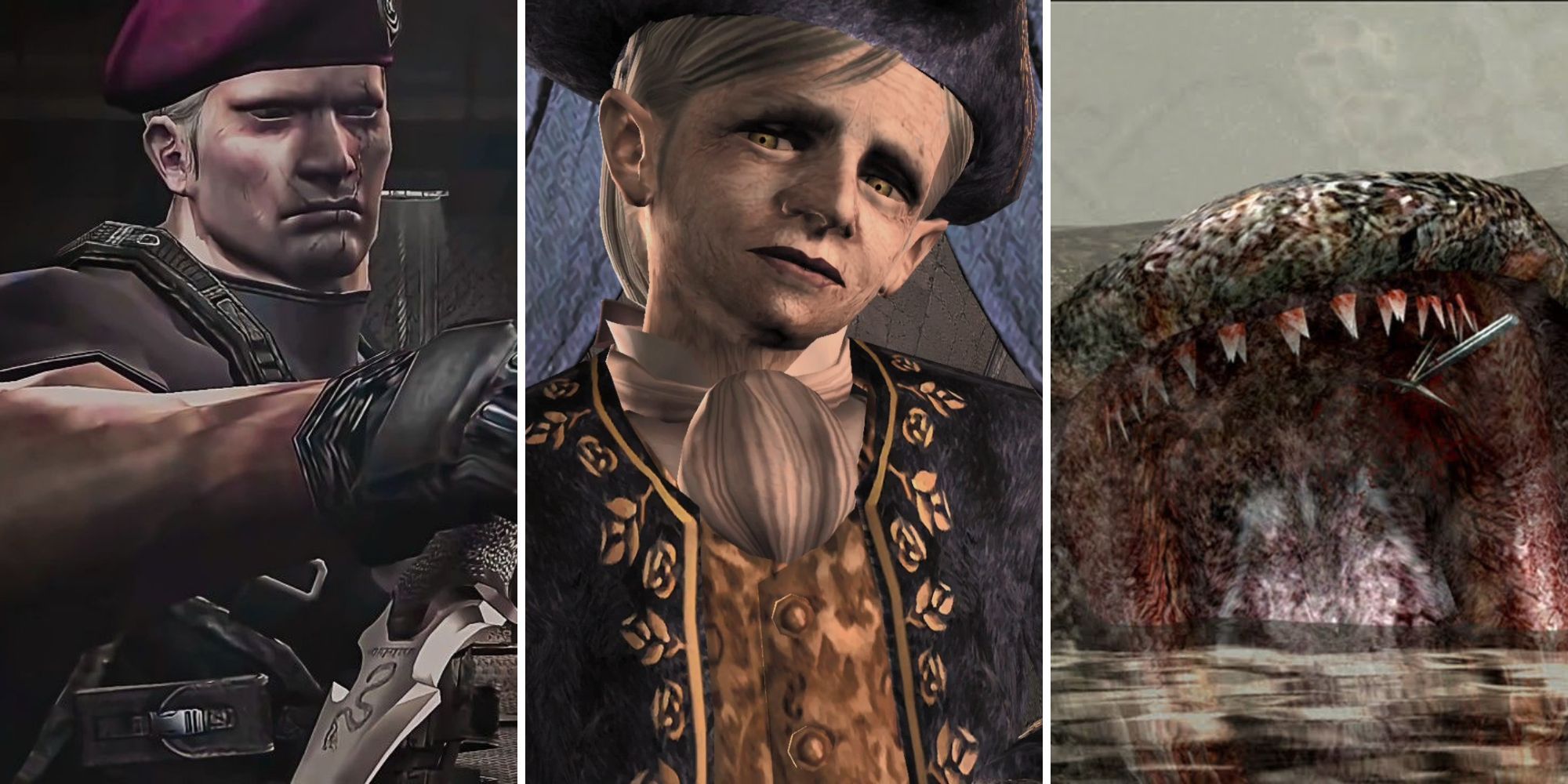 Collage of the hardest Resident Evil 4 Bosses (Jack Krauser, El Lago, Ramon Salazar)
