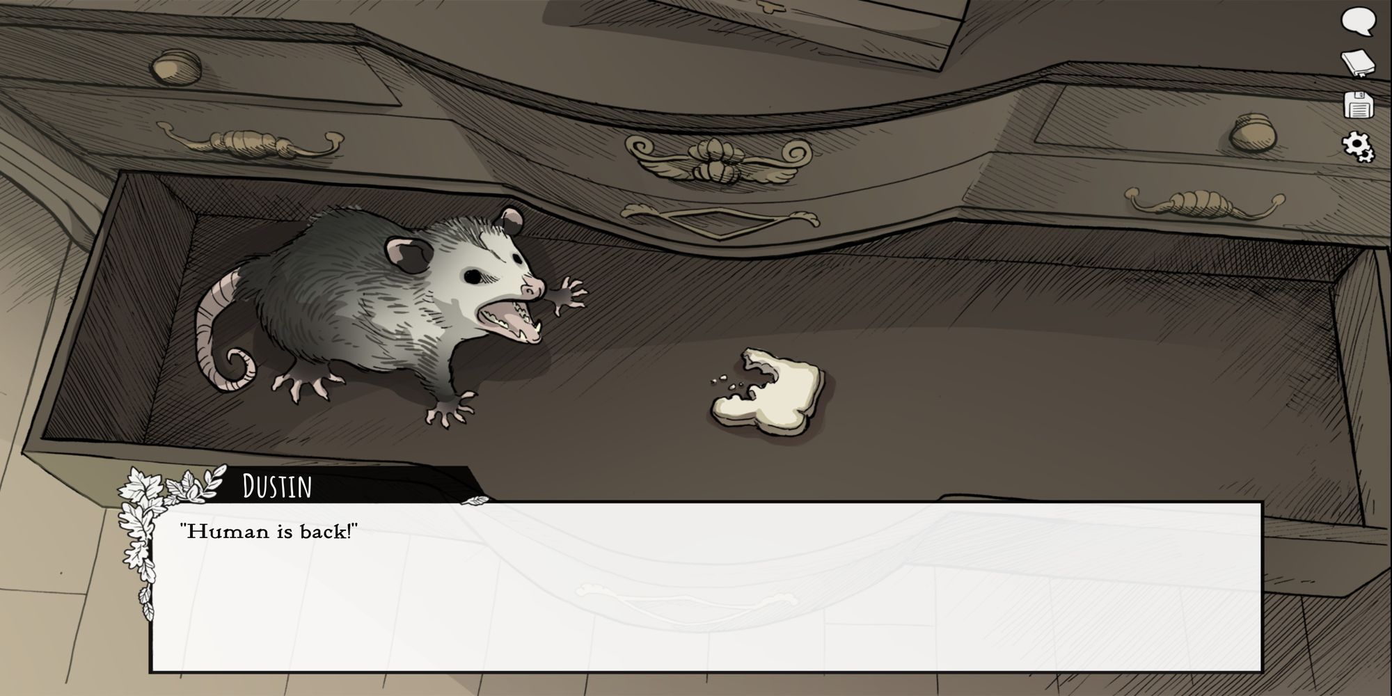 Scarlet Hollow animal talker lets you communicate with Dustin the opossum 
