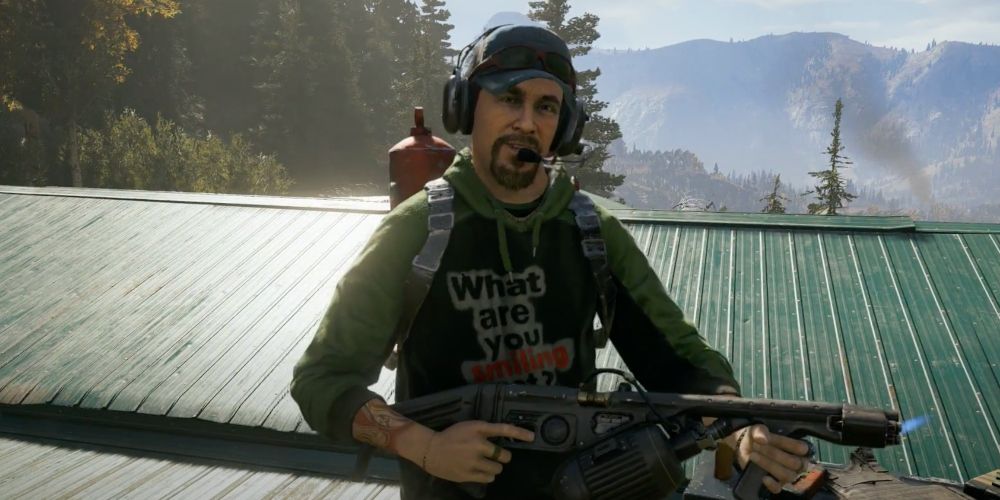 Far Cry 5 Sharky Broshaw On Rooftop holding weapon