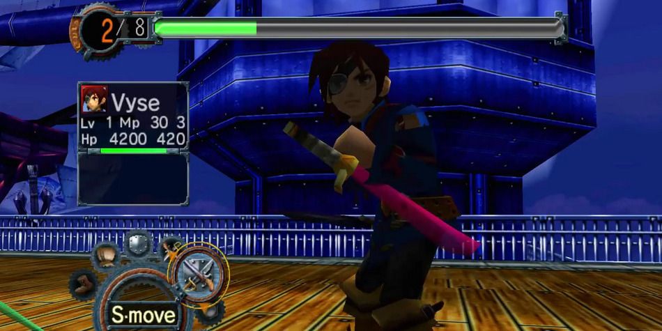 Vyse posing for battle in Skies of Arcadia