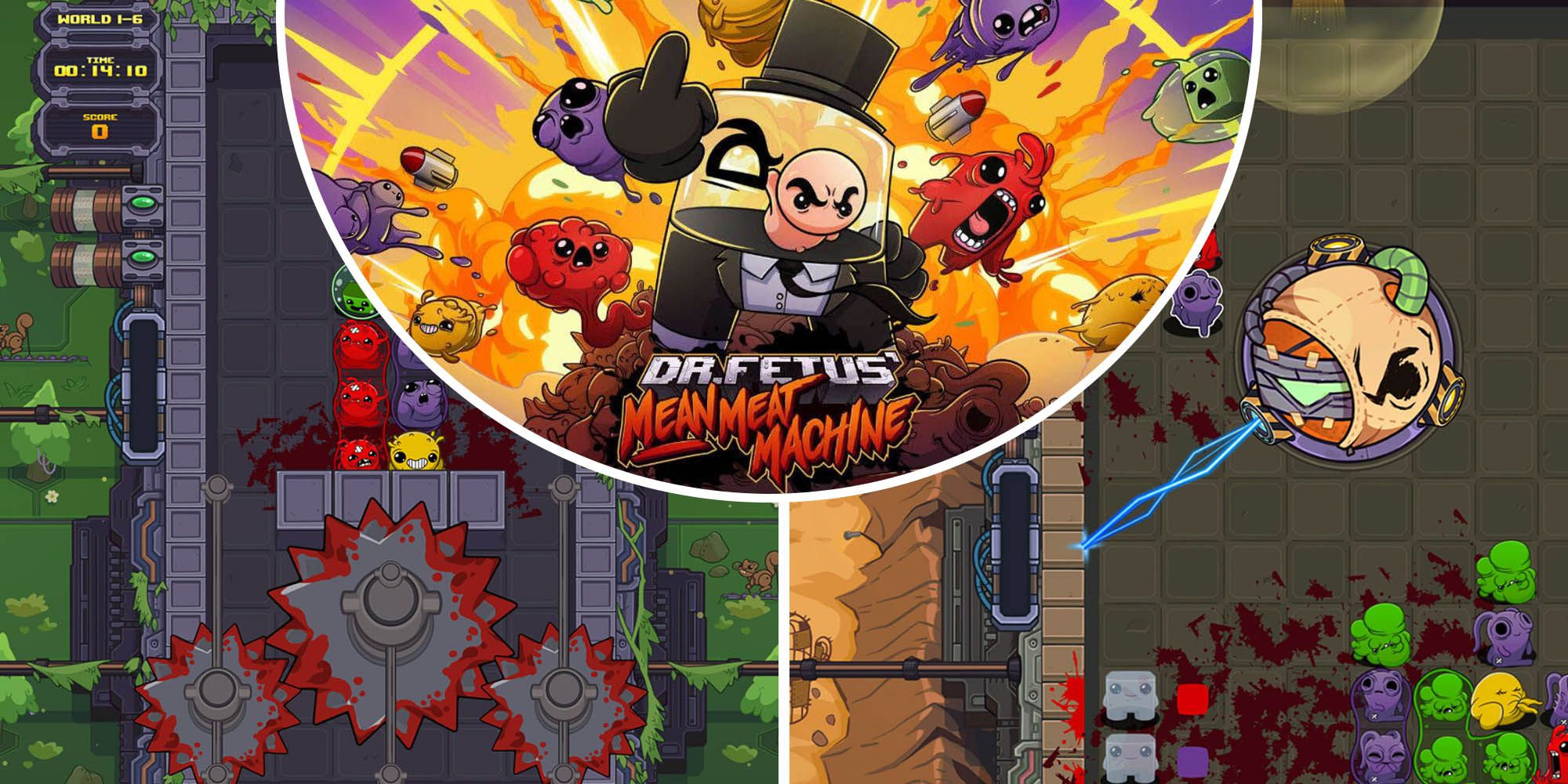 Super Meat Boy spinoff Dr Fetus Mean Meat Machine puzzle stages