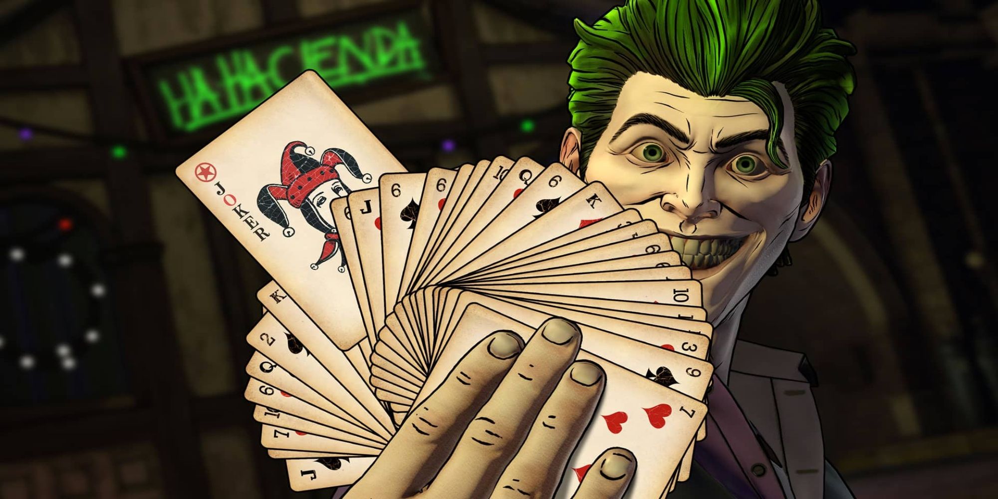 Joker holds out cards in batman the telltale series