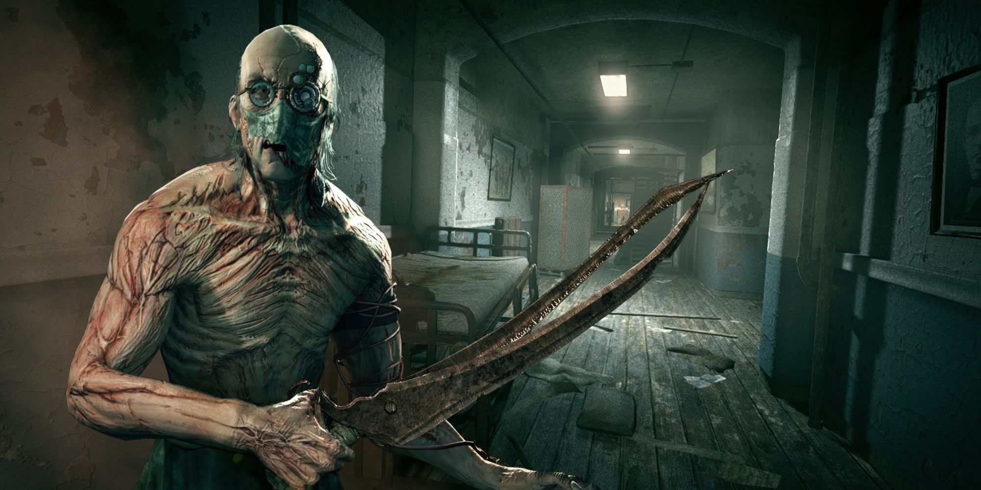 Richard Trager from Outlast holding a weapon as he chases Miles Upshur