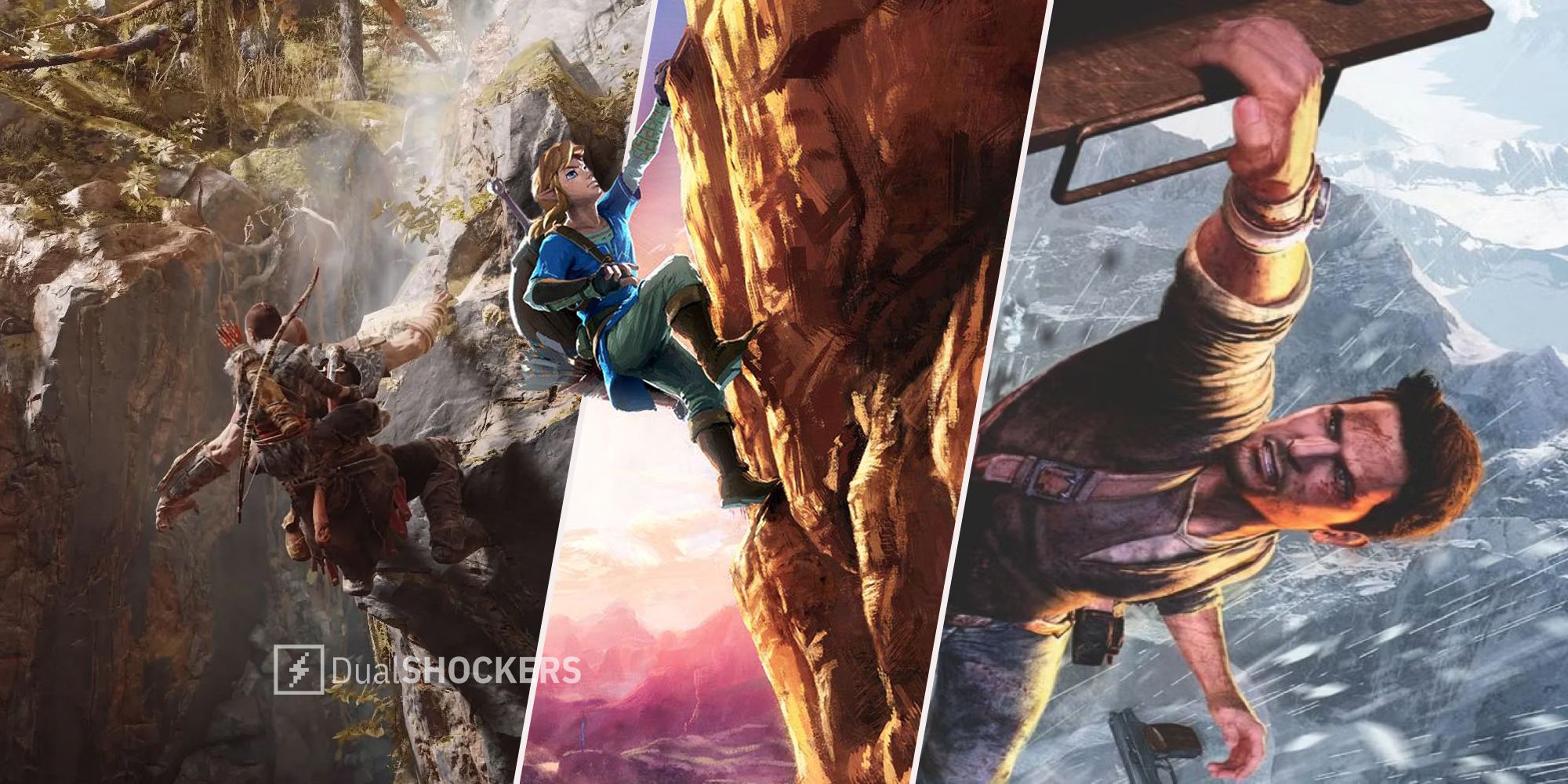 God of War Ragnarok, The Legend of Zelda Breath of the Wild, Uncharted climbing gameplay