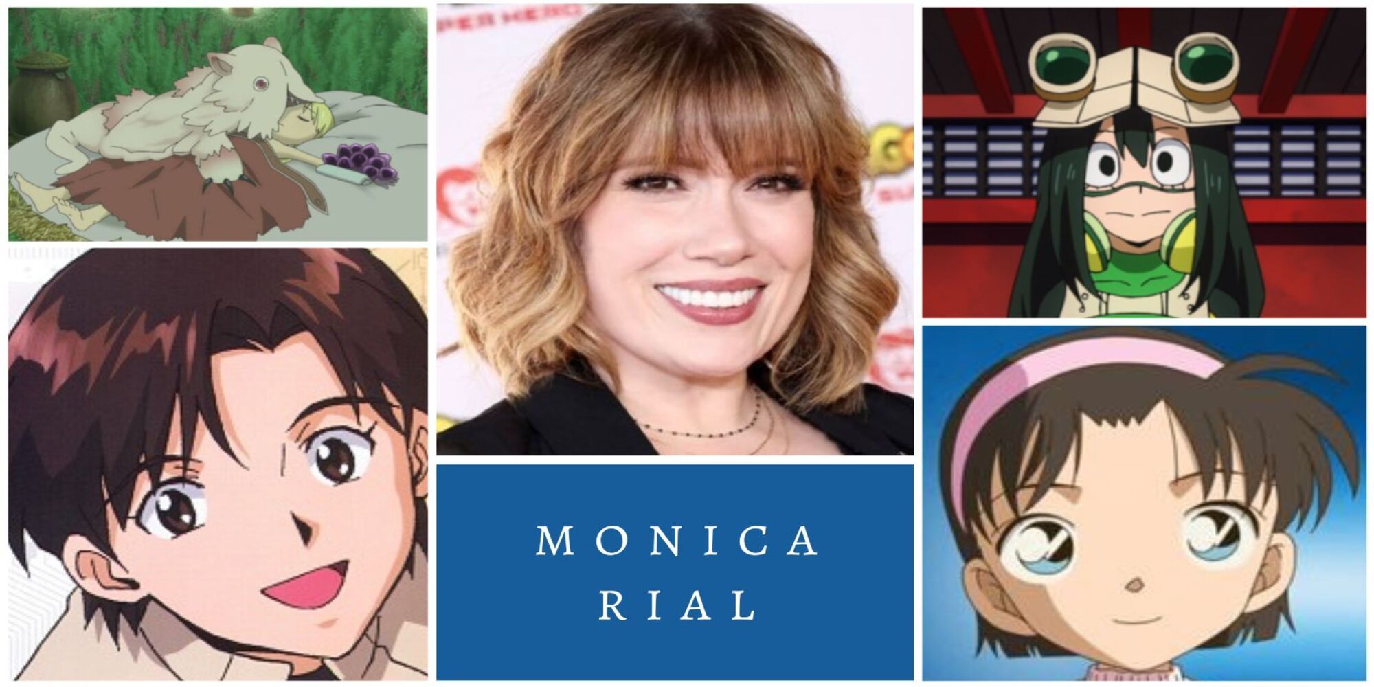 Monica Rial VA Collage: Mitty, Maya Ibuki, Tsuyu Asui/Froppy, Amy Yeager