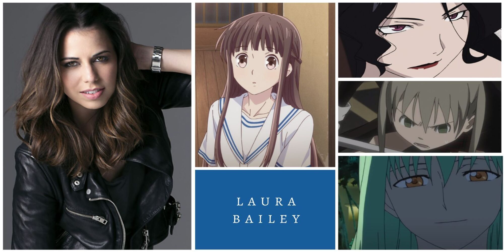 Laura Bailey VA Collage: Tohru Honda, Lust, Maka Albarn, Amber