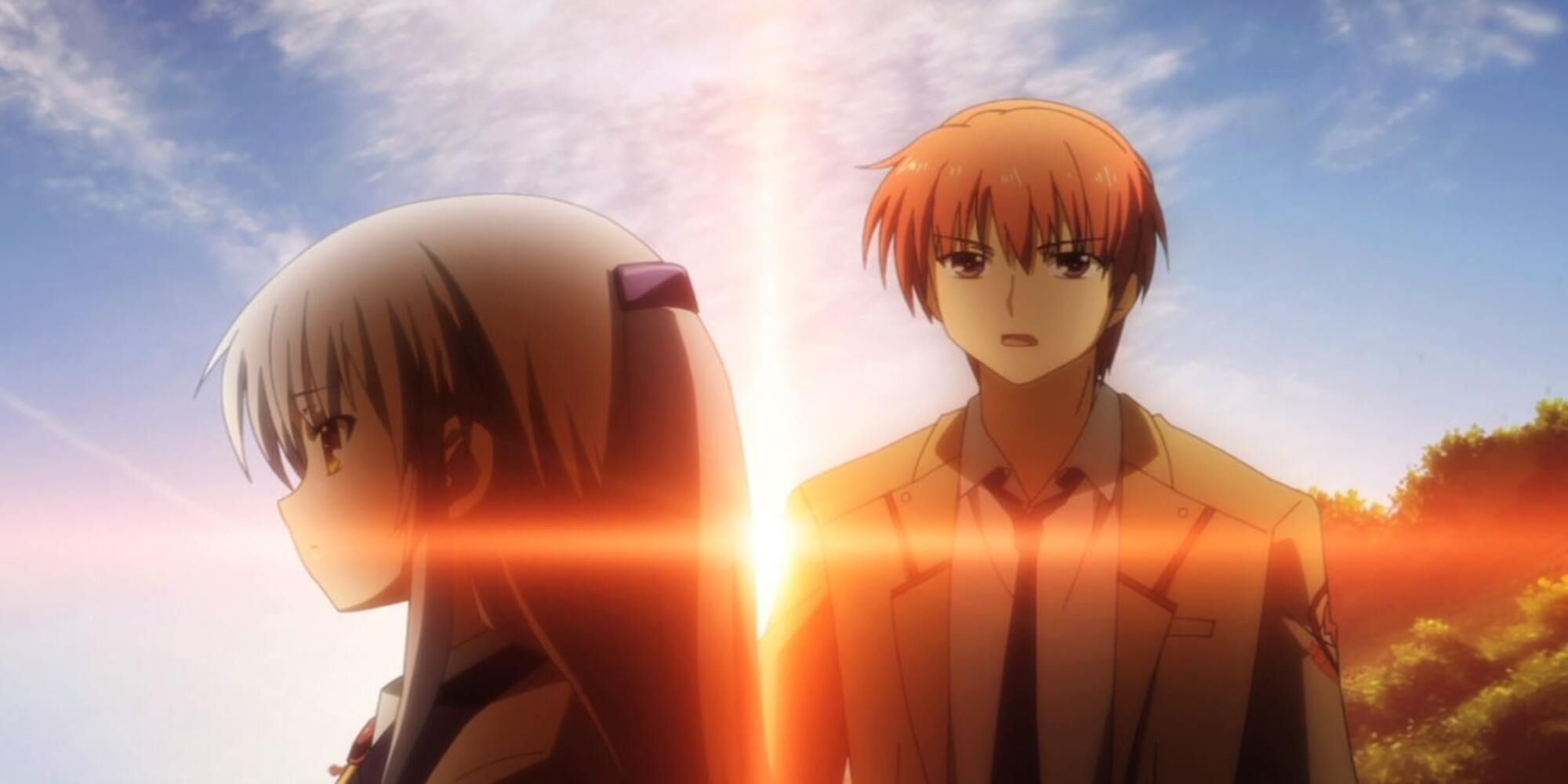 Angel Beats: Kanade “Angel” Tachibana looking off screen, Yuzuru Otonashi confessing his love for her