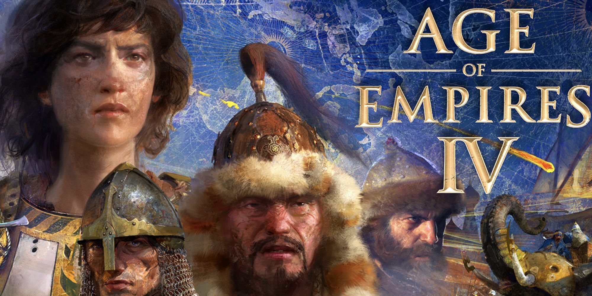 Several notable historical figures stand in a collage on Age of Empire 4's cover